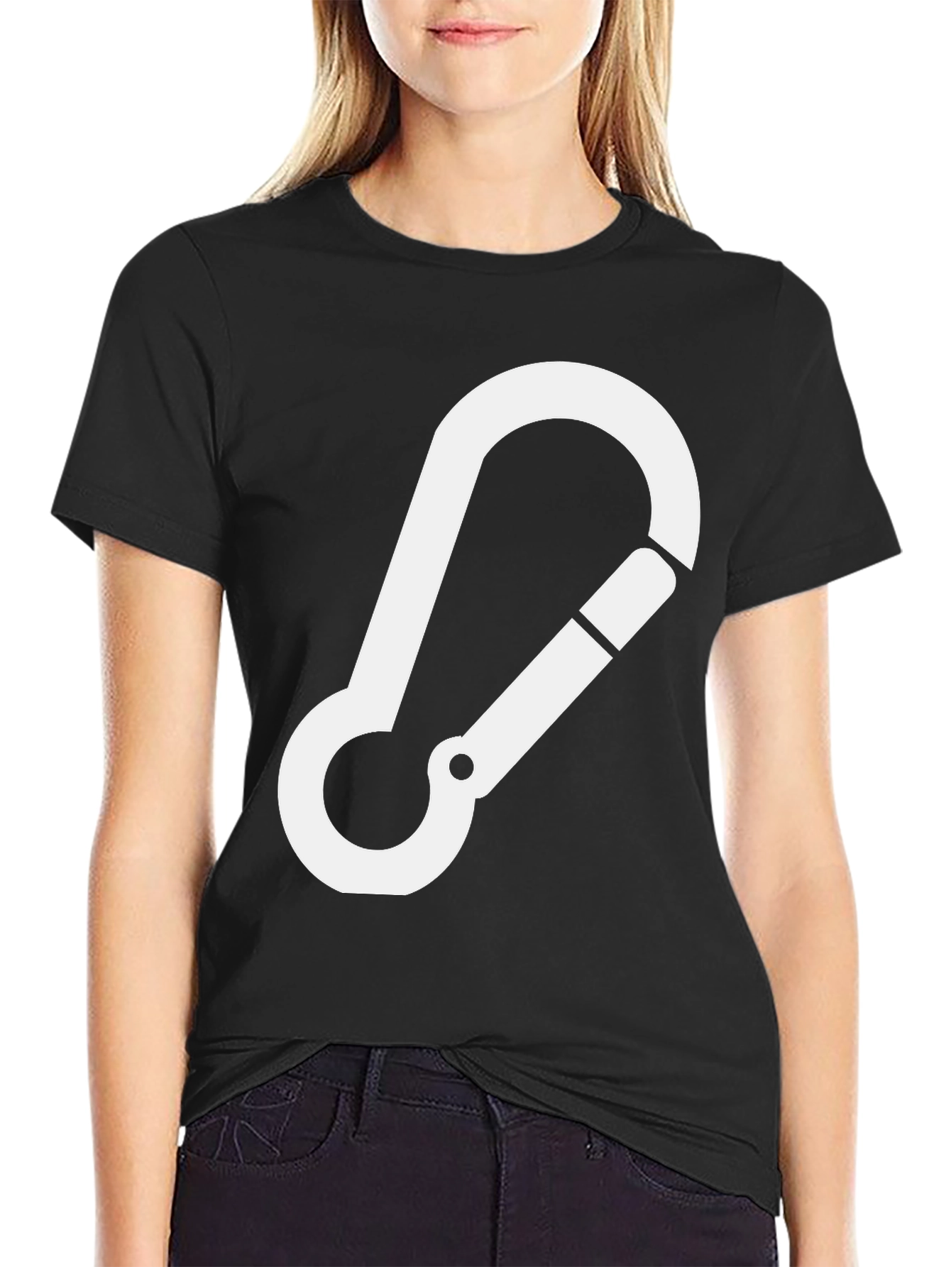 Black T-Shirt with White Carabiner Design