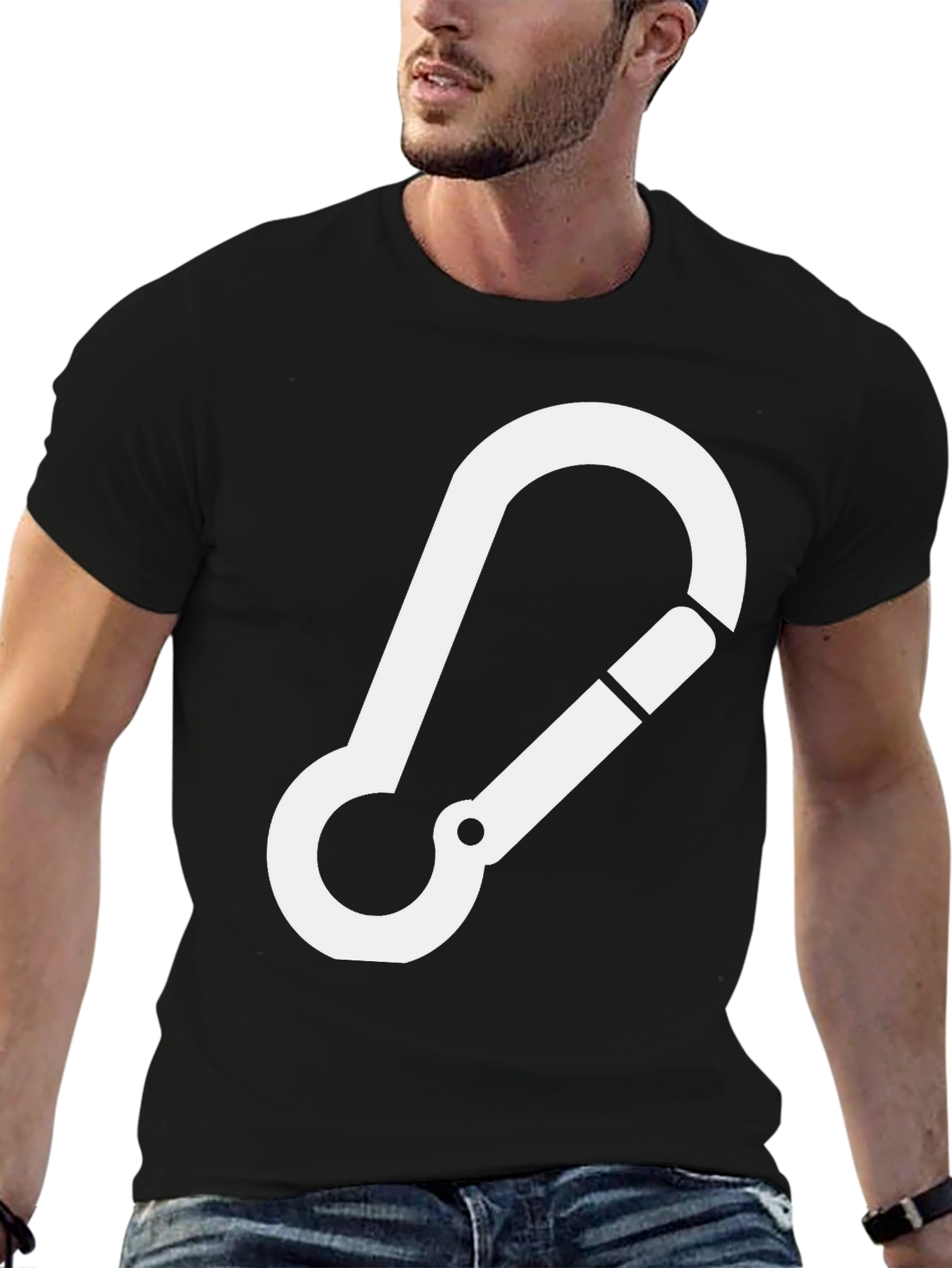 Black T-Shirt with White Carabiner Design