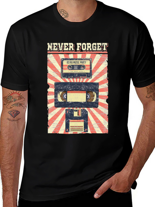 Retro Music T-Shirt - Never Forget Cassette VHS Floppy