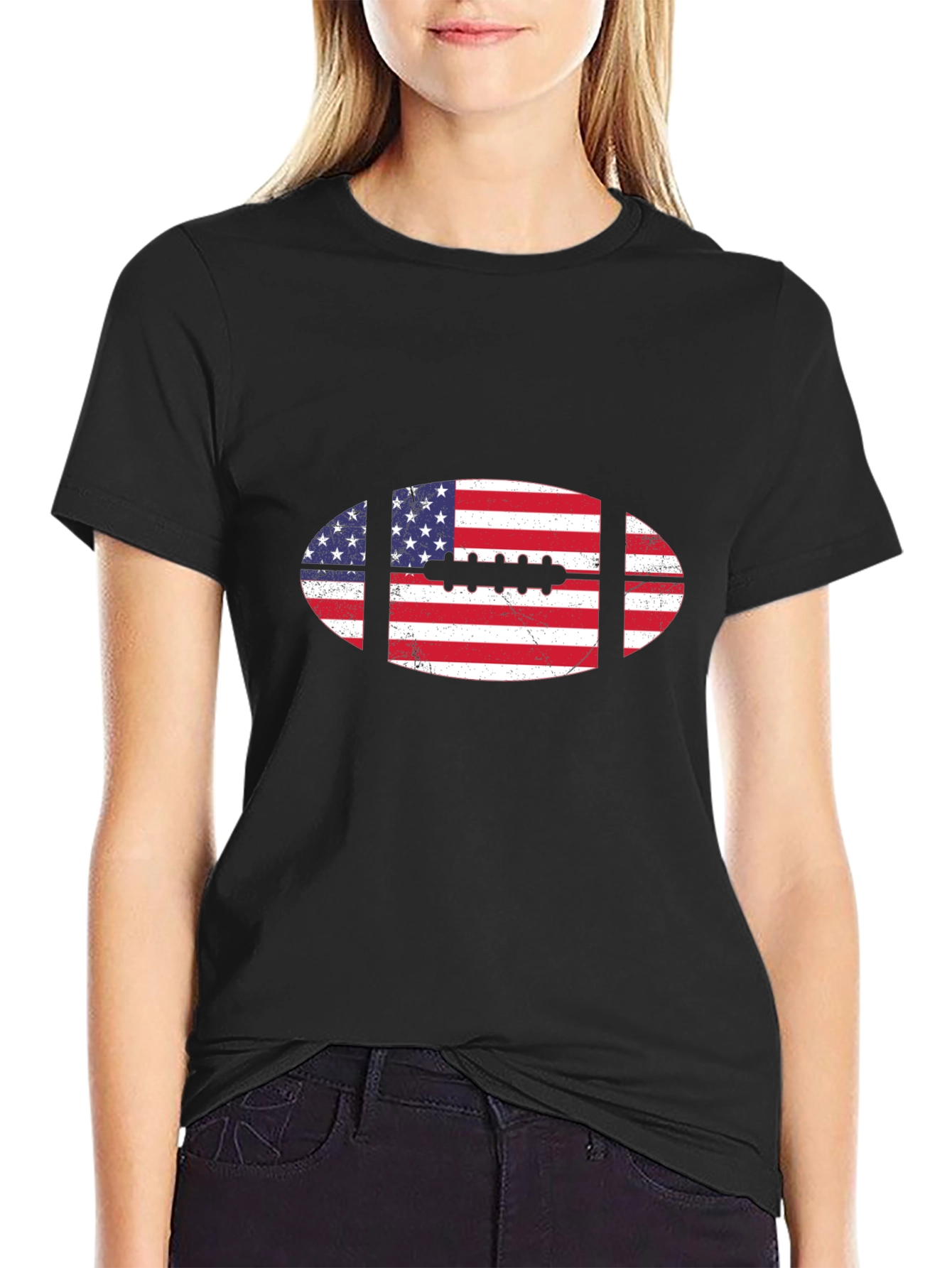 American Flag Football Black T-Shirt