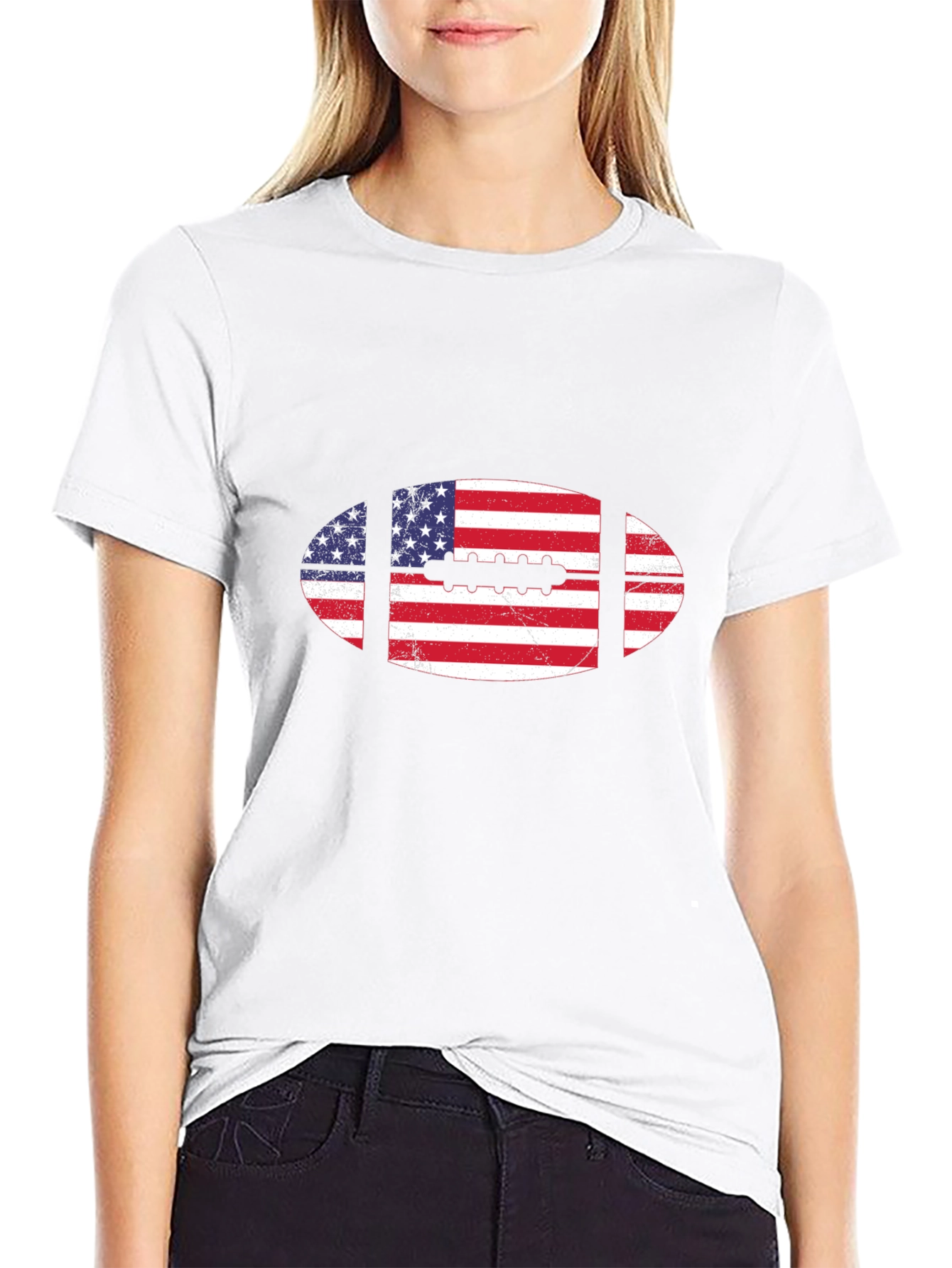 American Flag Football Black T-Shirt