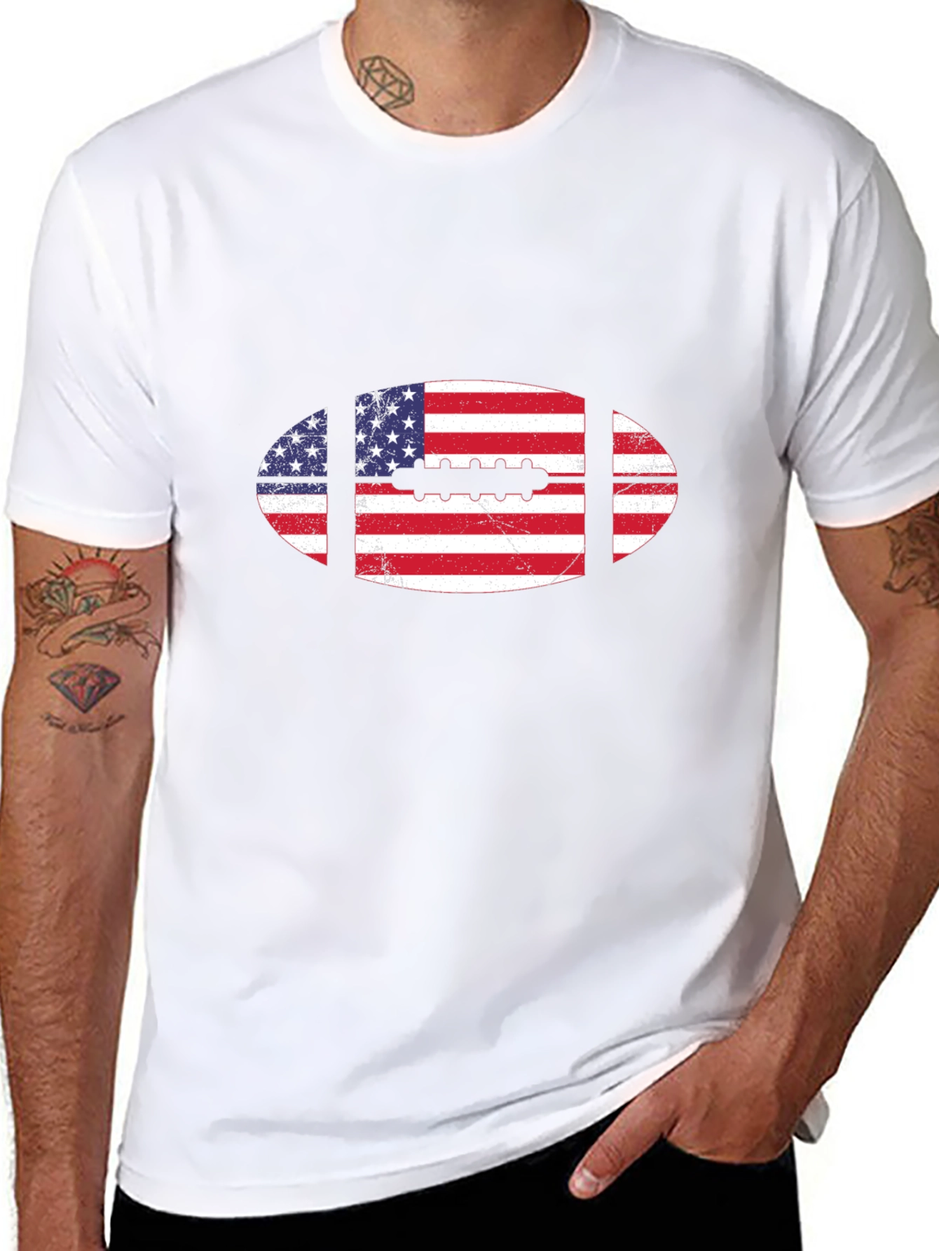 American Flag Football Black T-Shirt