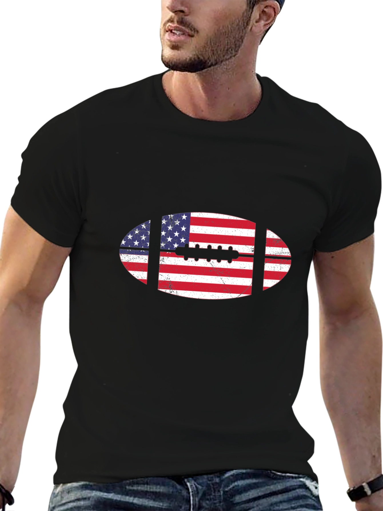 American Flag Football Black T-Shirt