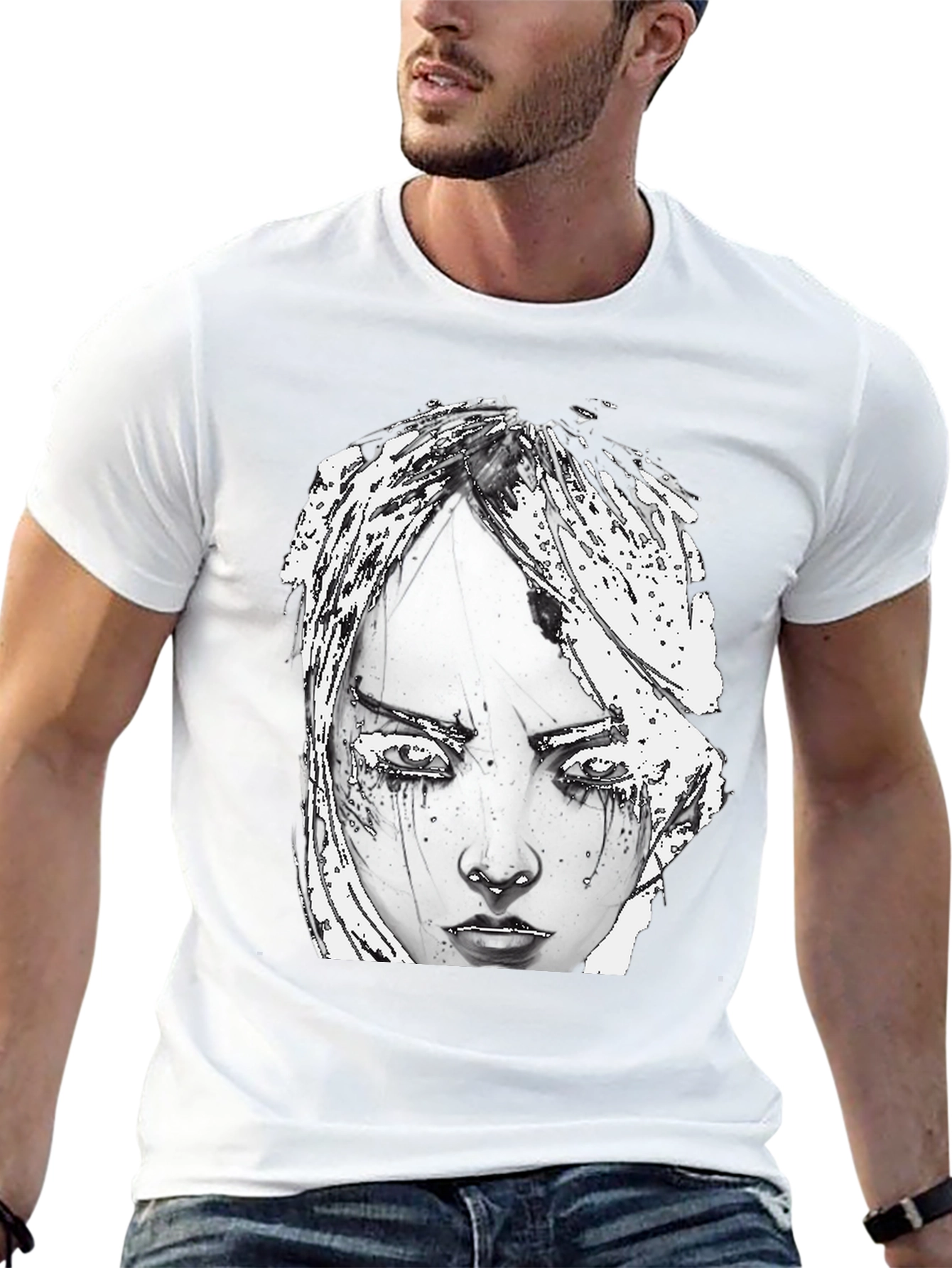 Artistic Graphic Print Tee - Edgy Style