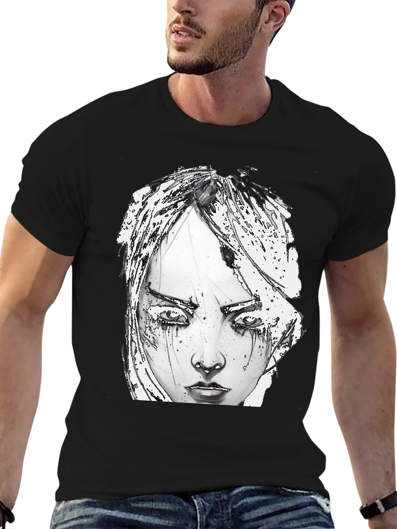 Artistic Graphic Print Tee - Edgy Style