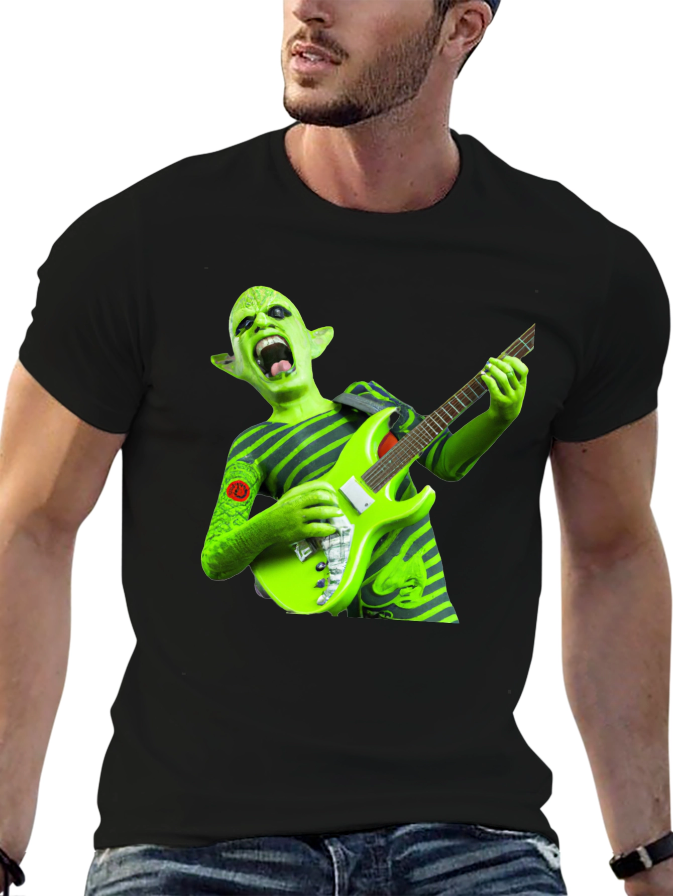 Green Alien Guitarist Graphic Tee