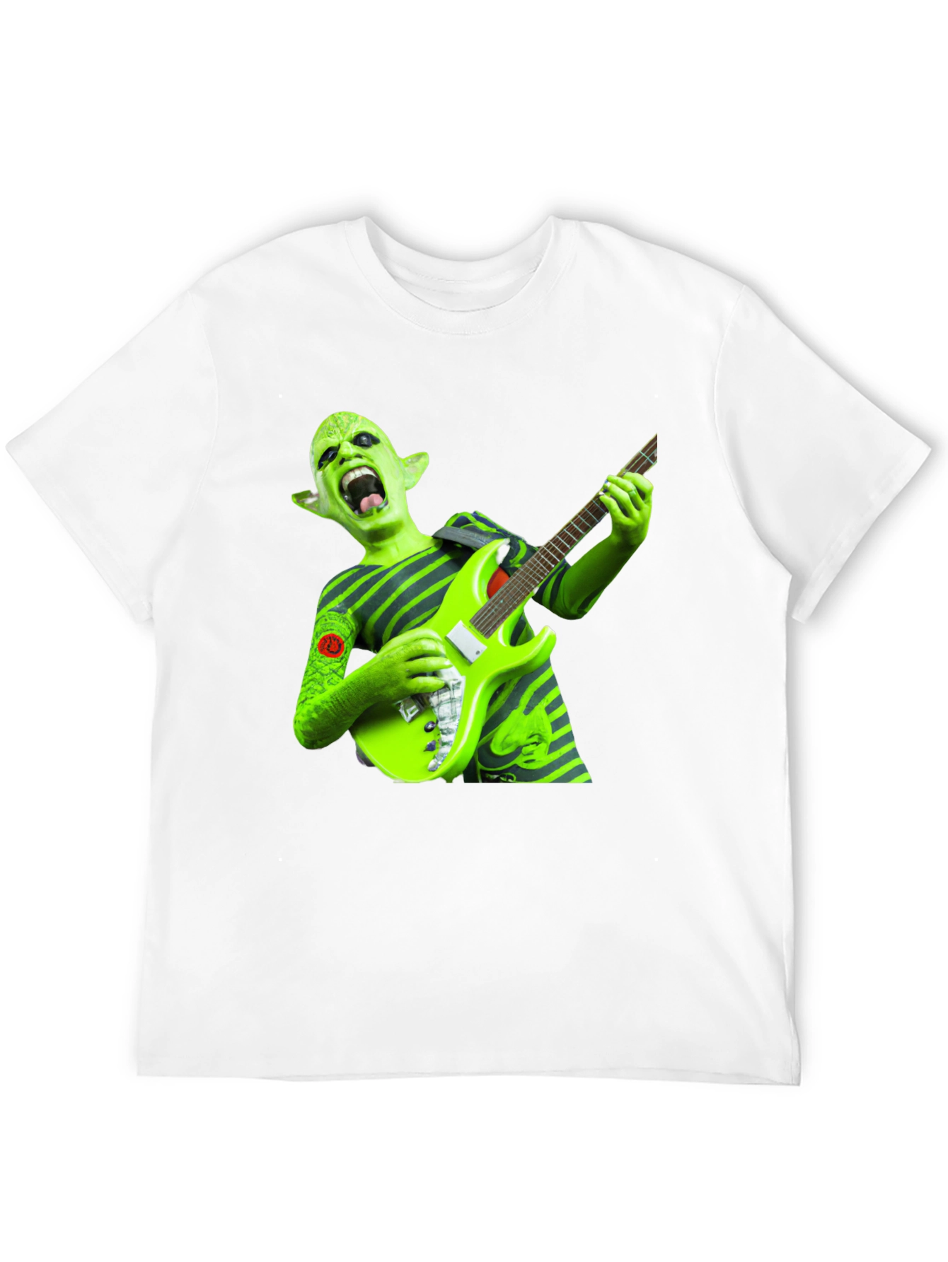 Green Alien Guitarist Graphic Tee