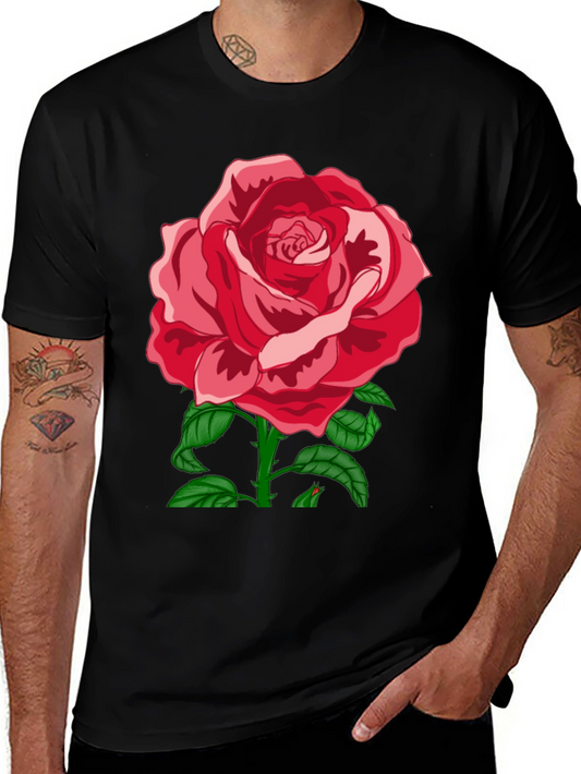 Rose Graphic Tee - Bold Floral Design on Black