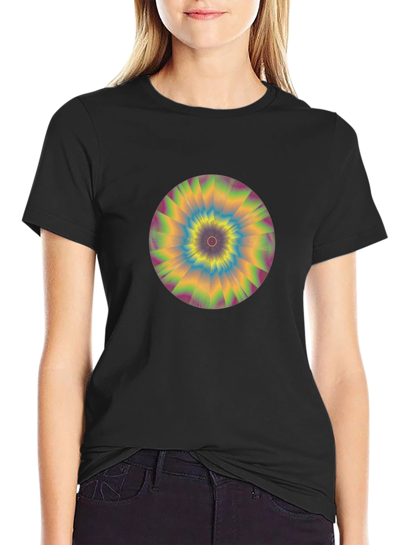 Hypnotic Swirl Graphic Tee - Black Cotton Comfort