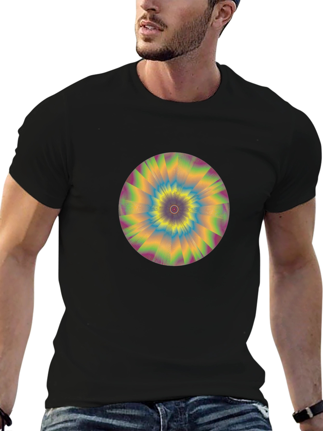 Hypnotic Swirl Graphic Tee - Black Cotton Comfort
