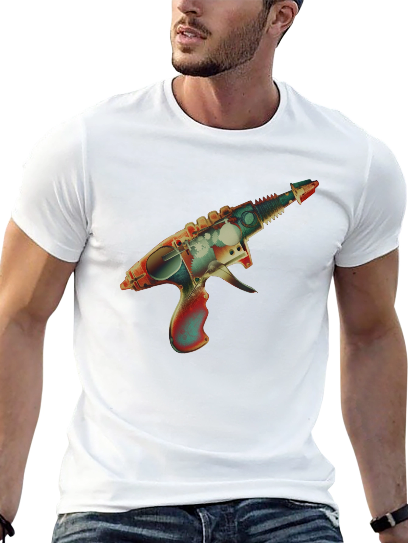 Retro Ray Gun Graphic Tee - Black Cotton Blend