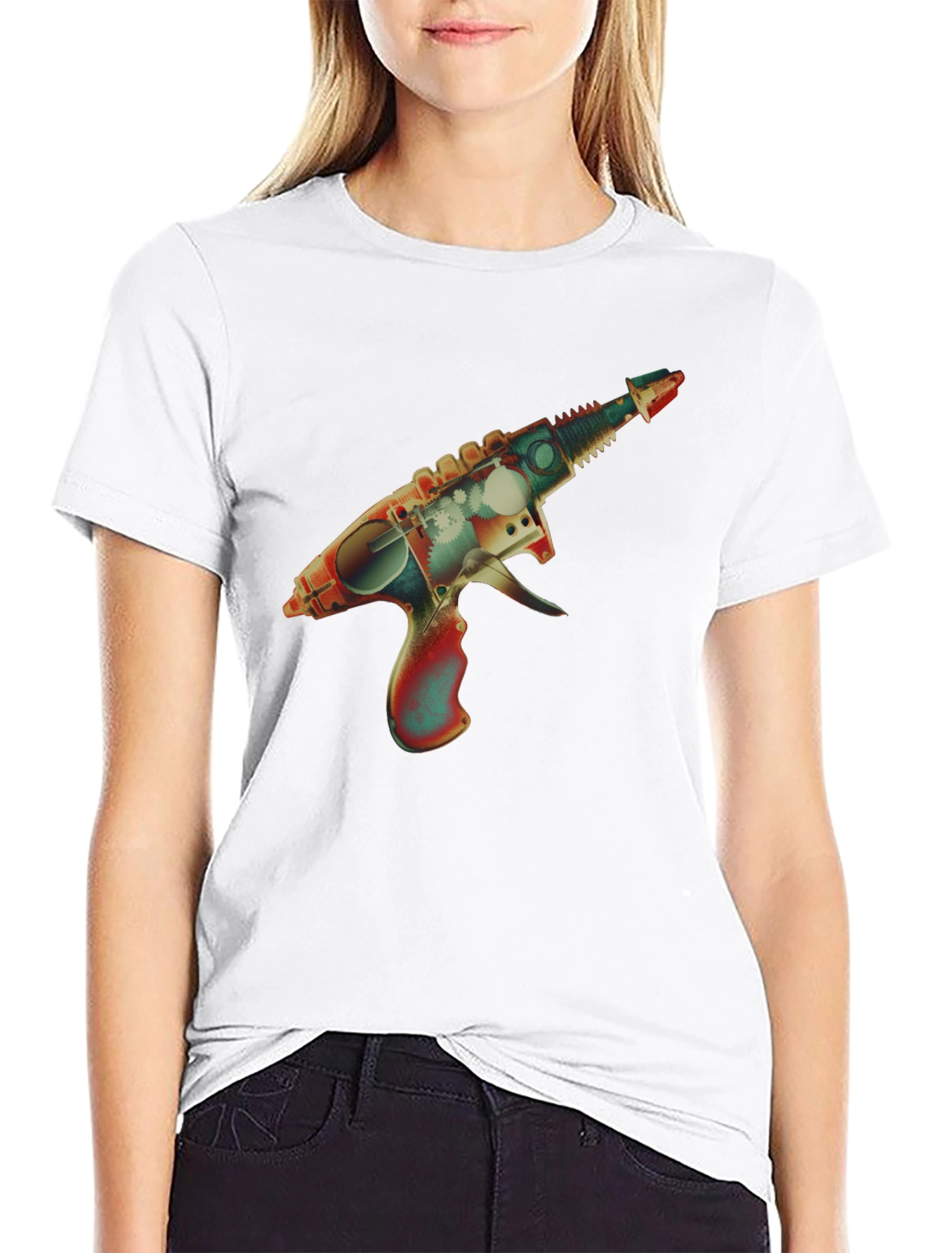 Retro Ray Gun Graphic Tee - Black Cotton Blend