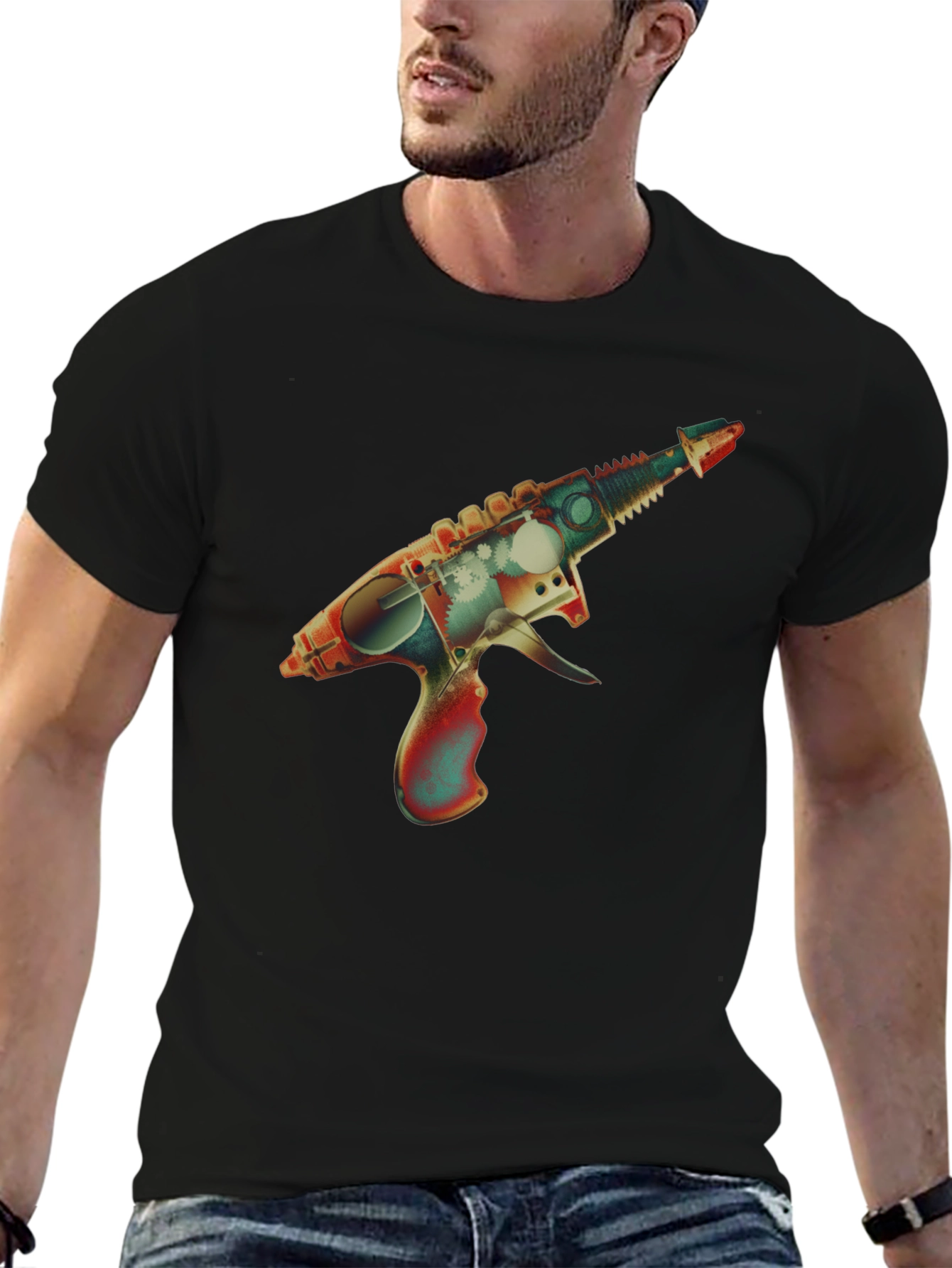 Retro Ray Gun Graphic Tee - Black Cotton Blend