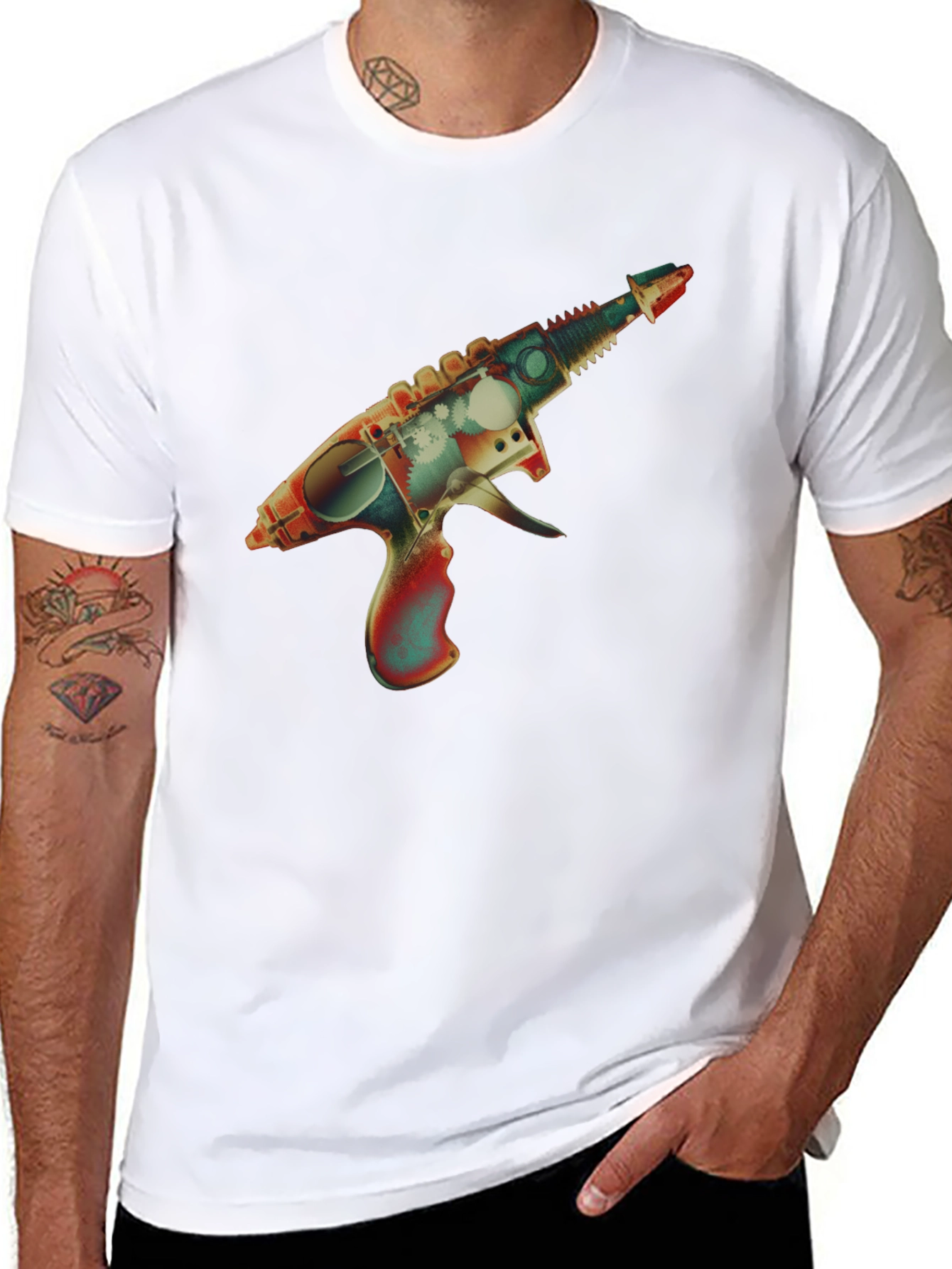 Retro Ray Gun Graphic Tee - Black Cotton Blend