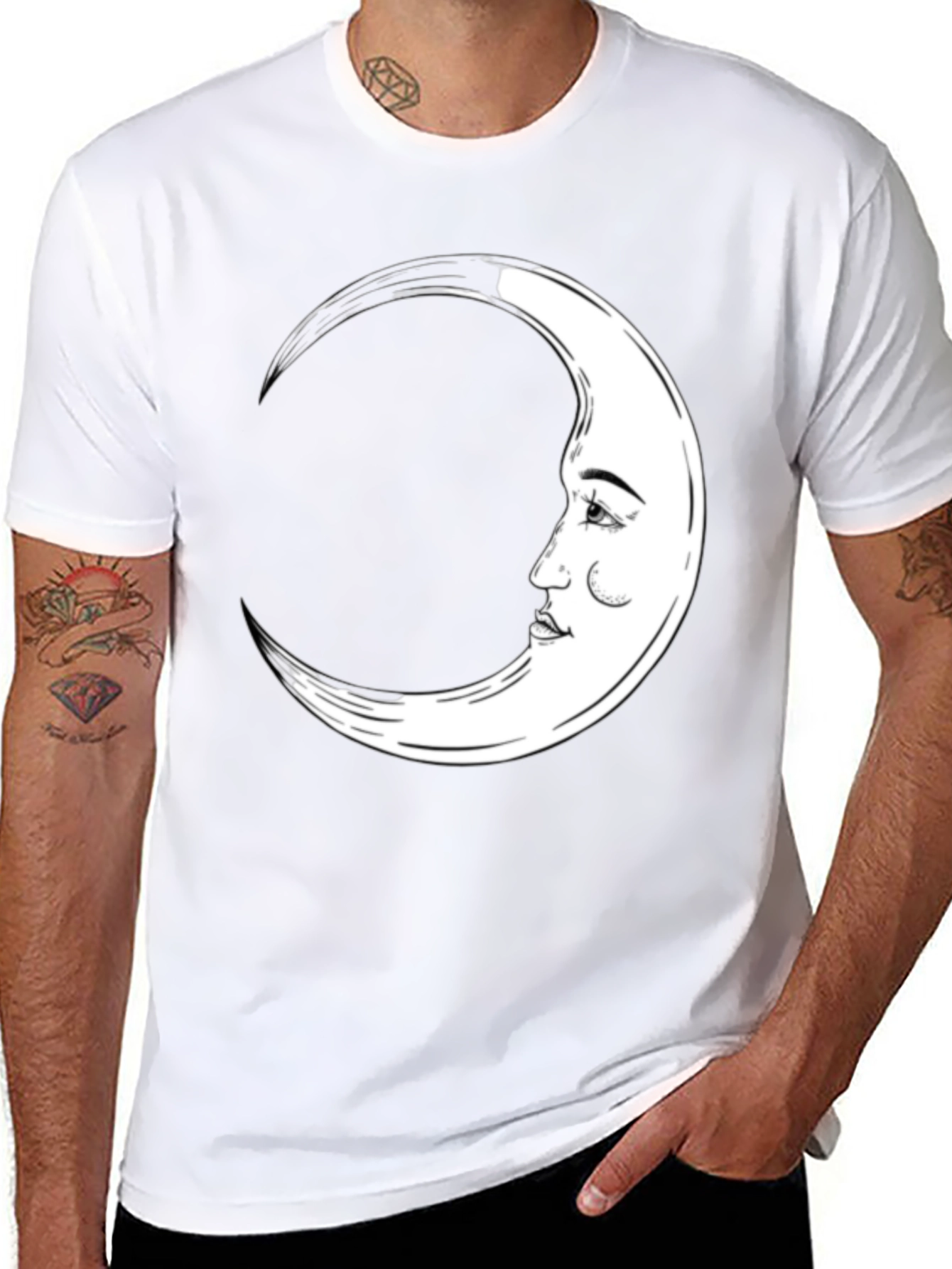 Crescent Moon Face Graphic Tee - Black