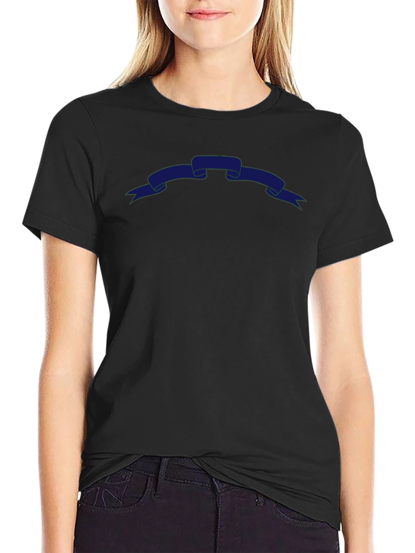 Mens Black T-Shirt with Blue Banner Graphic
