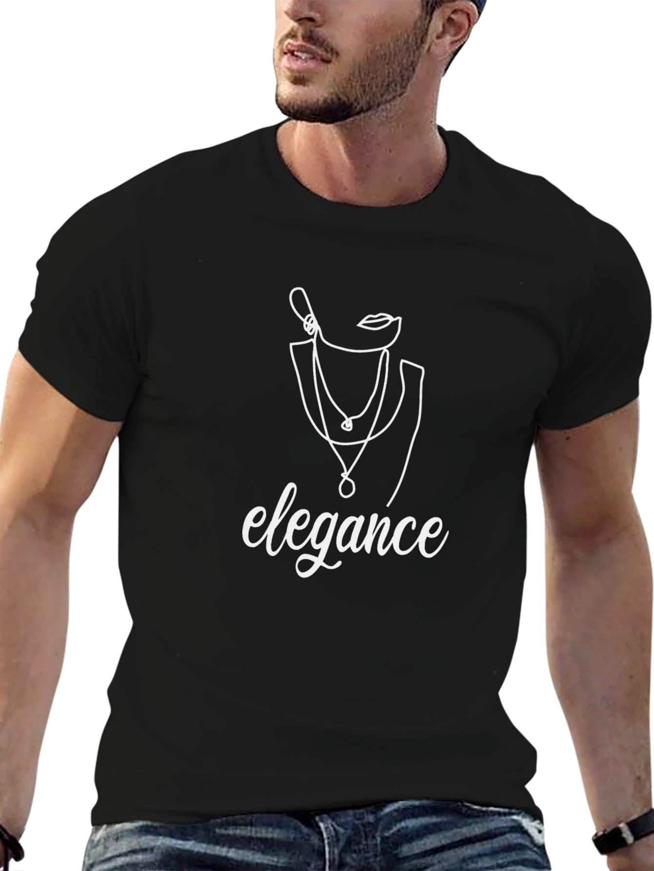 Elegant Womens Line Art Black T-Shirt