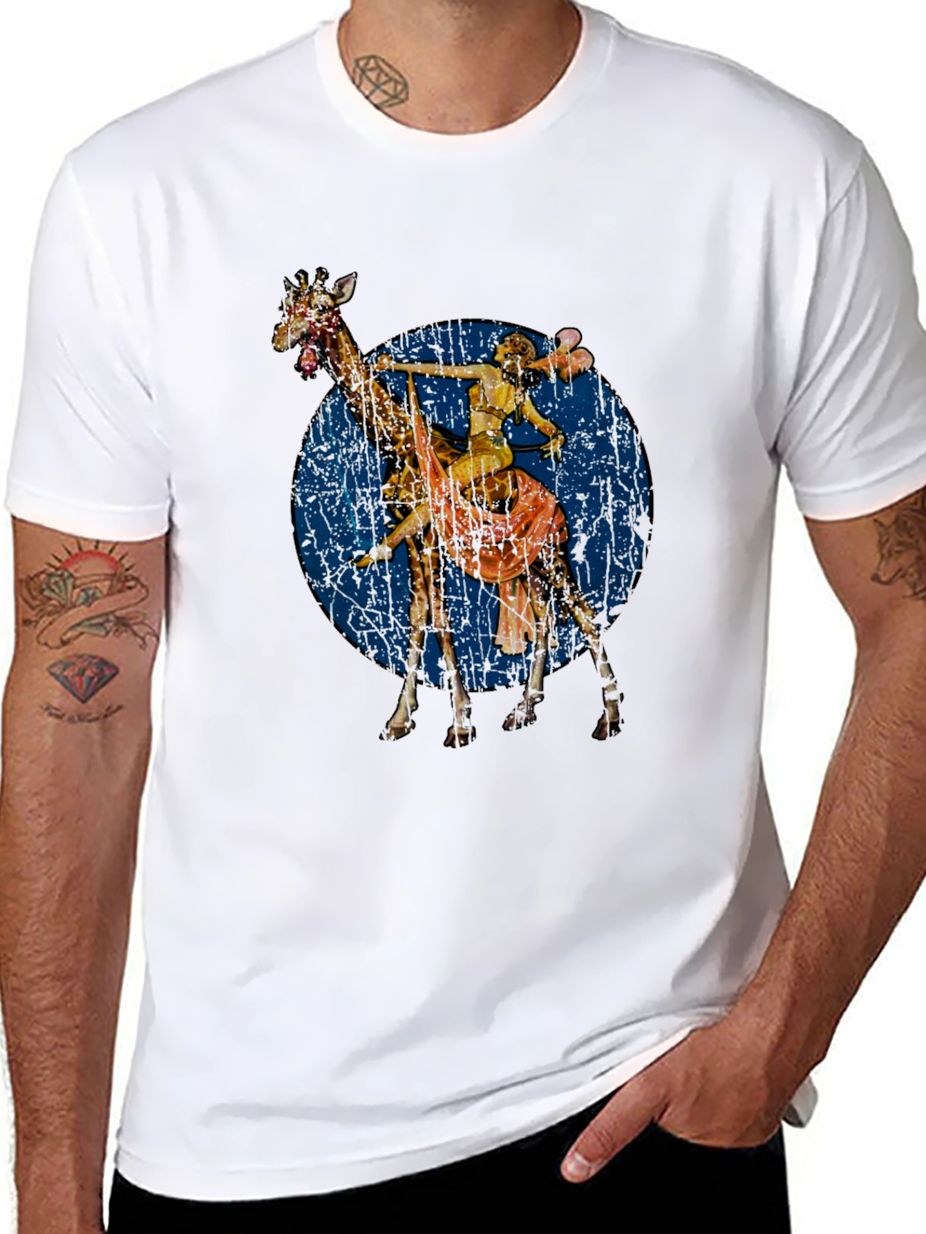 Giraffe Rider Graphic T-Shirt - Unique Design