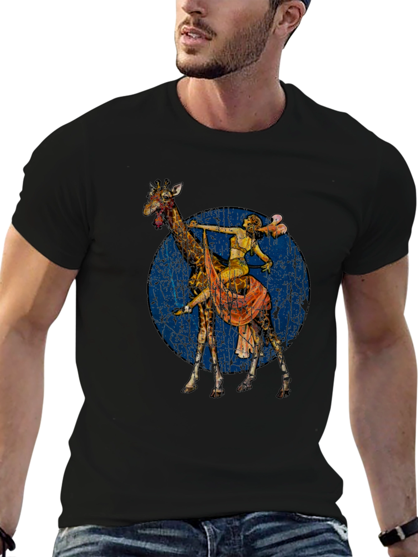 Giraffe Rider Graphic T-Shirt - Unique Design