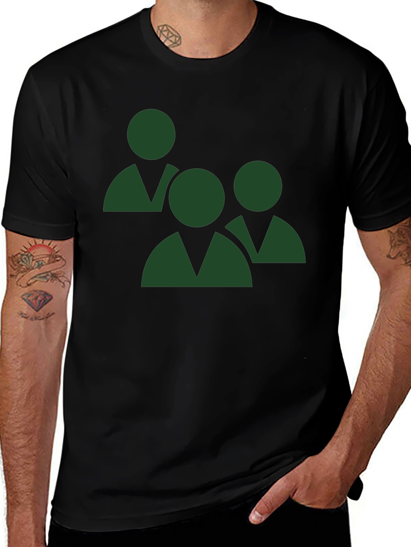 Green Teamwork Graphic Black T-Shirt