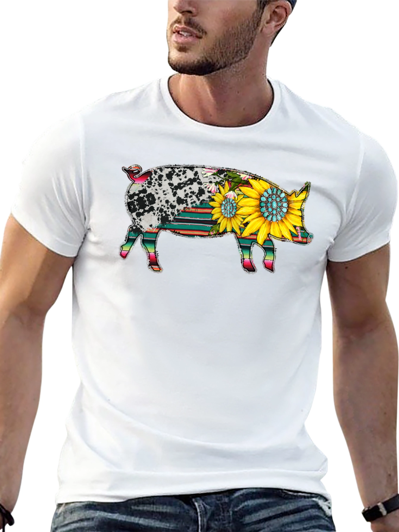 Sunflower Pig Graphic Tee - Western Style