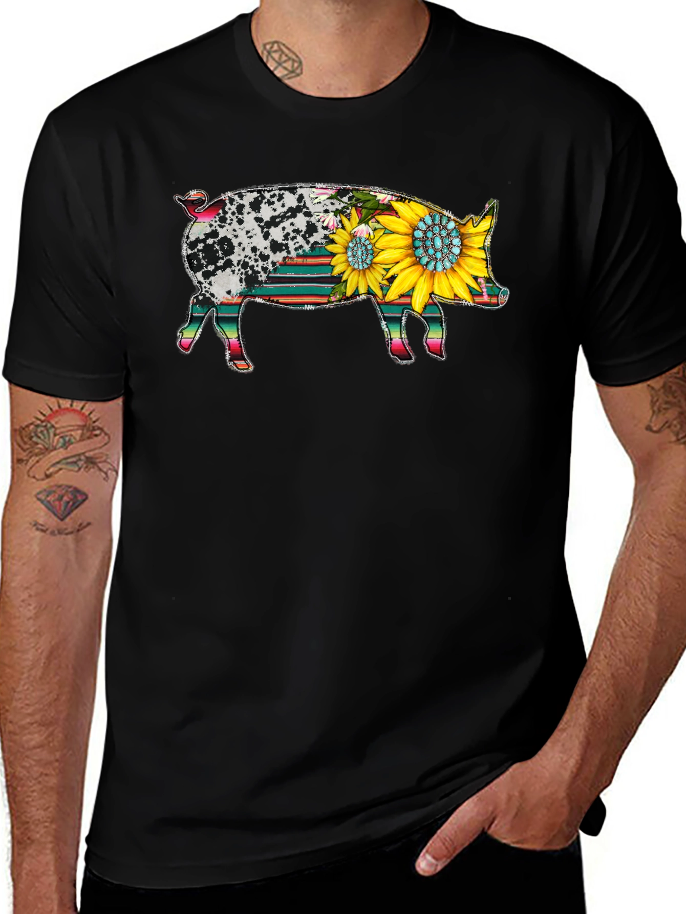 Sunflower Pig Graphic Tee - Western Style