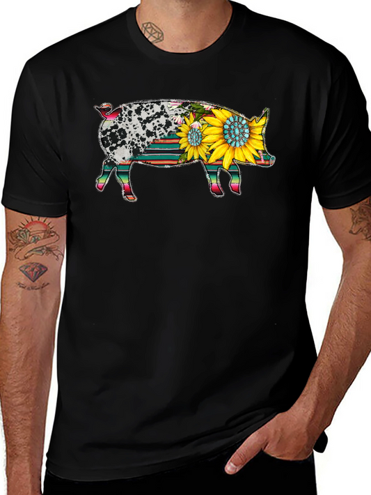 Sunflower Pig Graphic Tee - Western Style