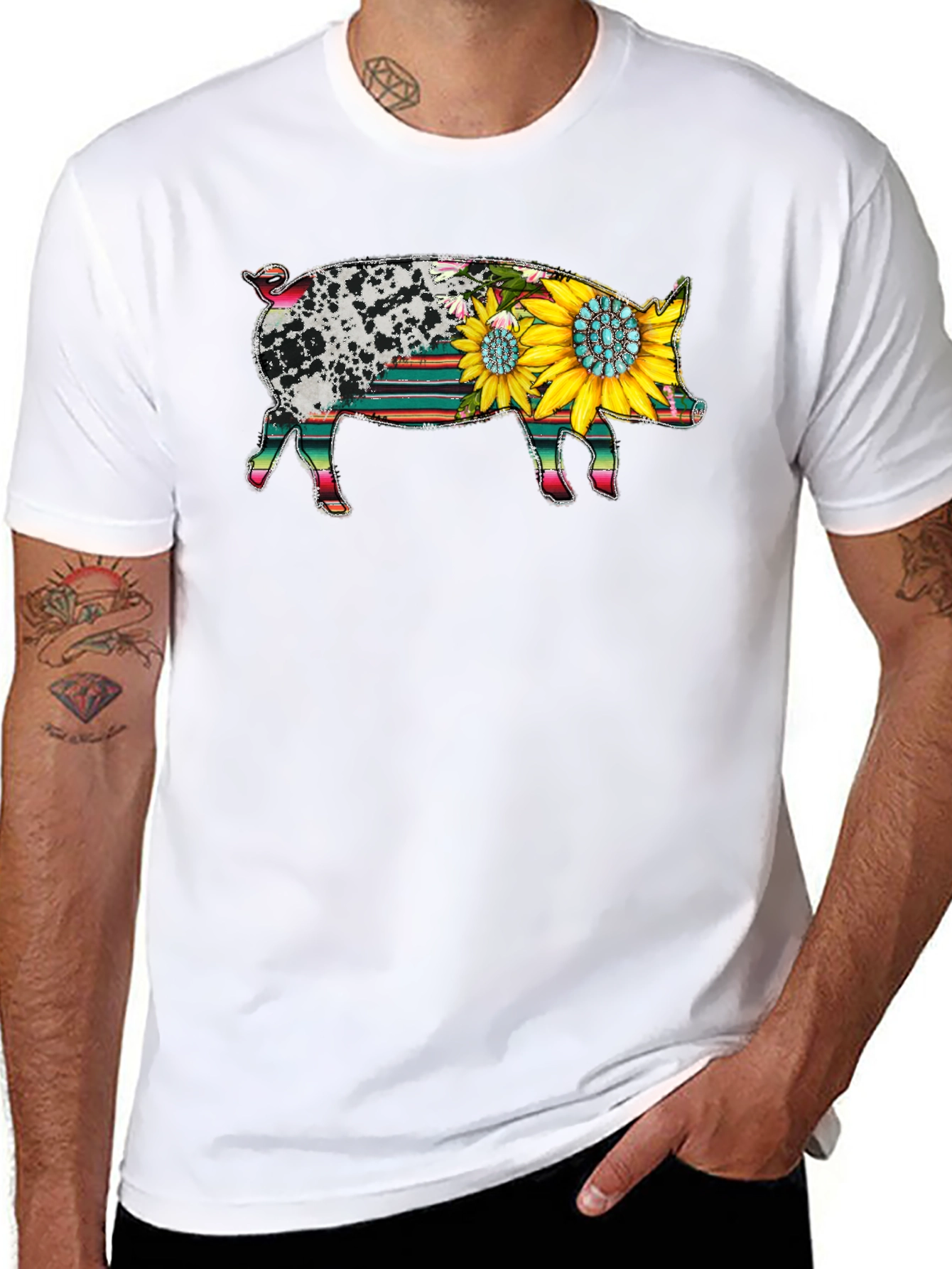 Sunflower Pig Graphic Tee - Western Style
