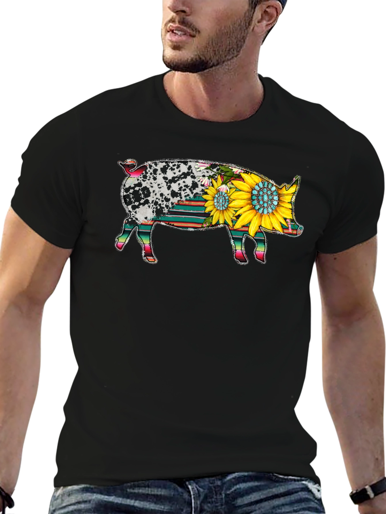 Sunflower Pig Graphic Tee - Western Style