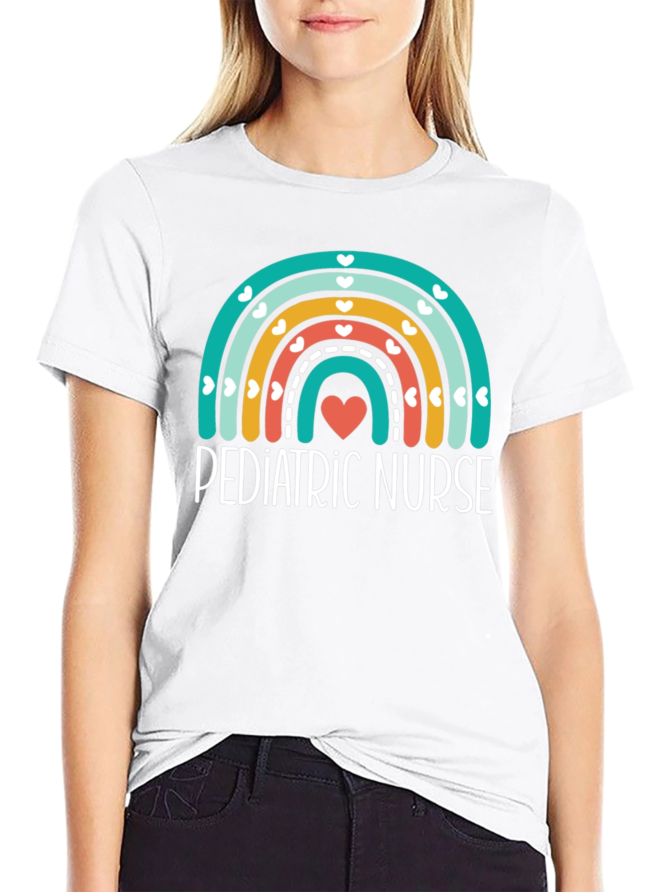 Pediatric Nurse Rainbow Heart Graphic Tee