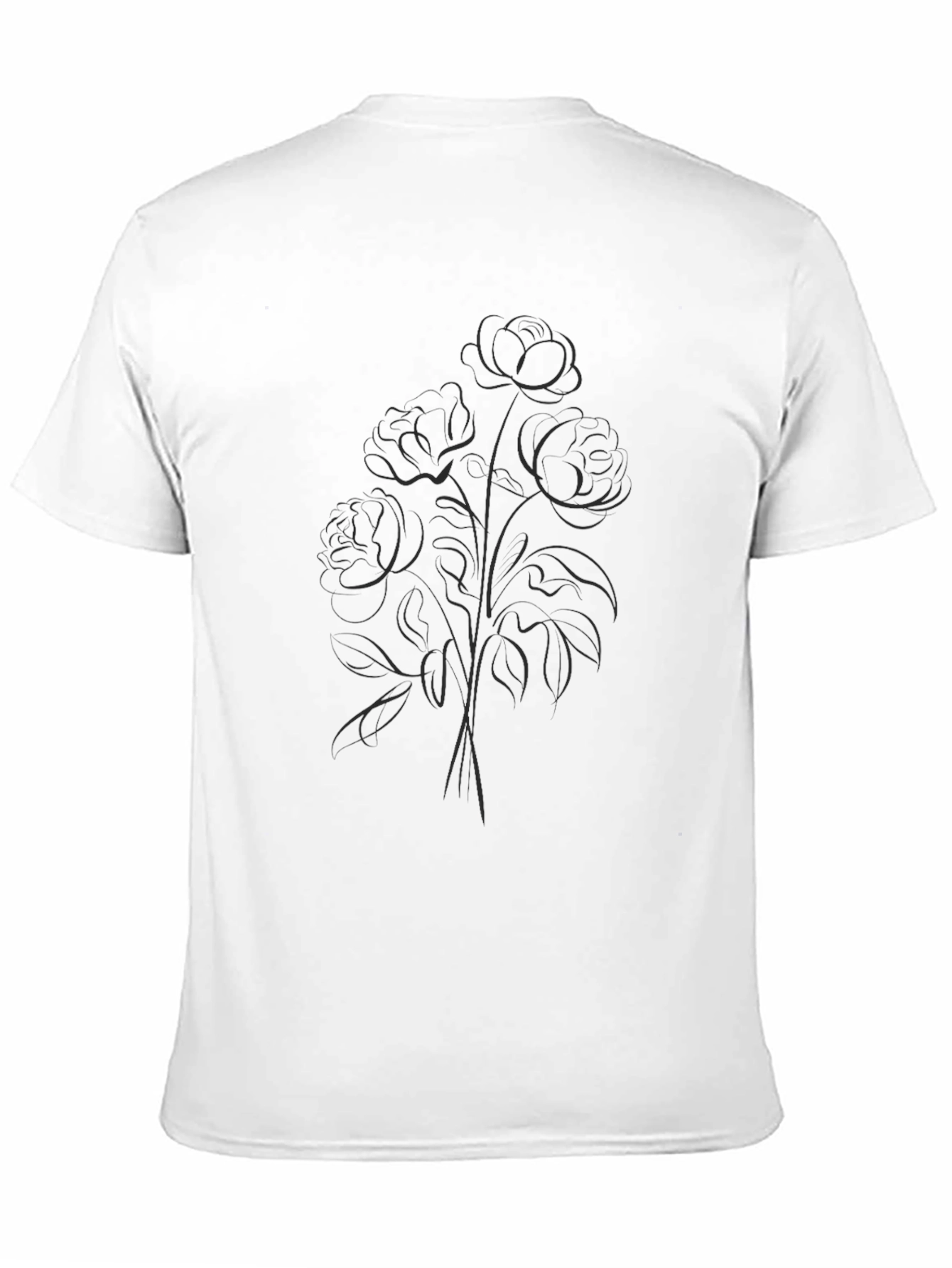 Elegant Floral Outline Black T-Shirt