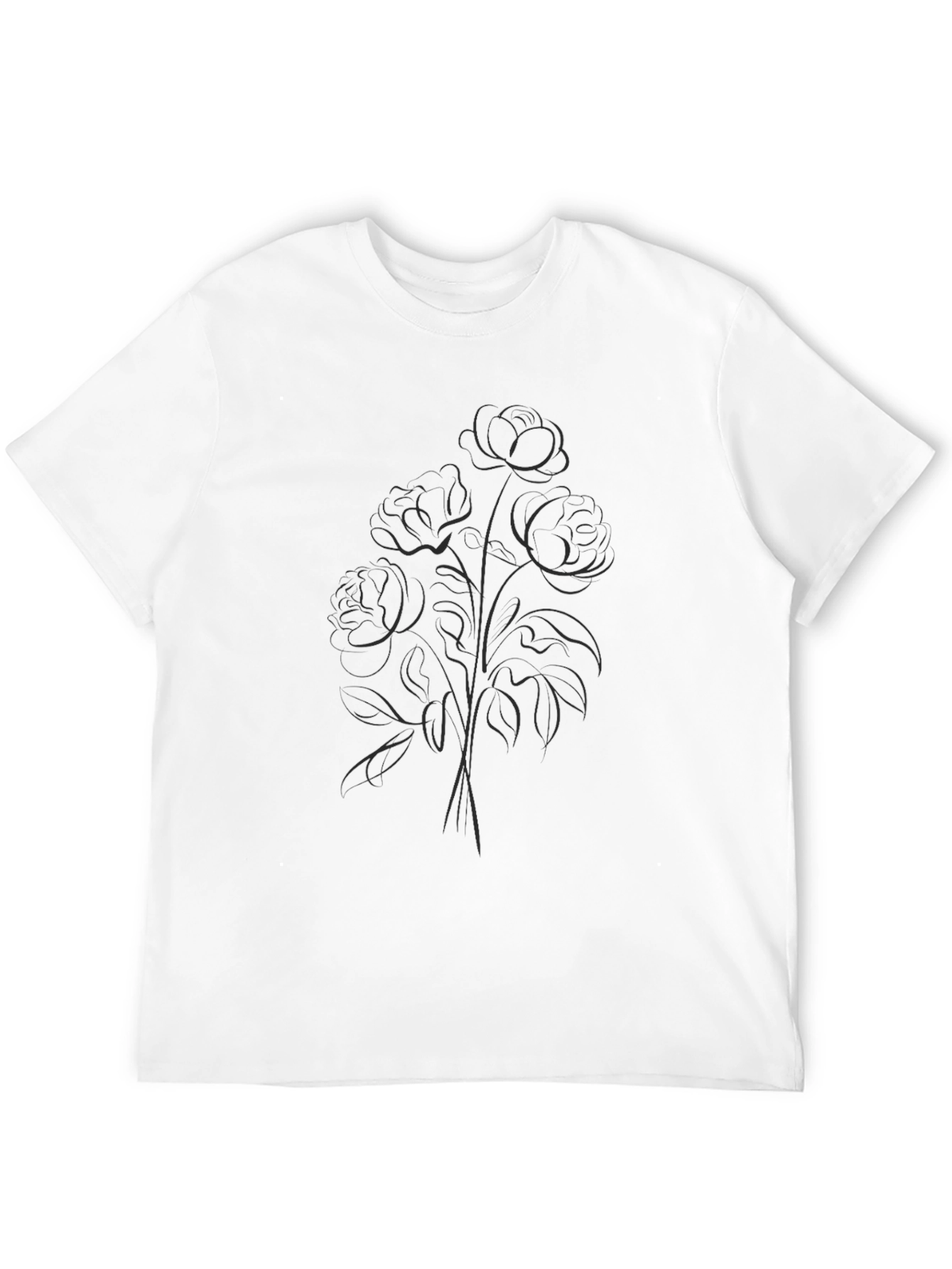 Elegant Floral Outline Black T-Shirt