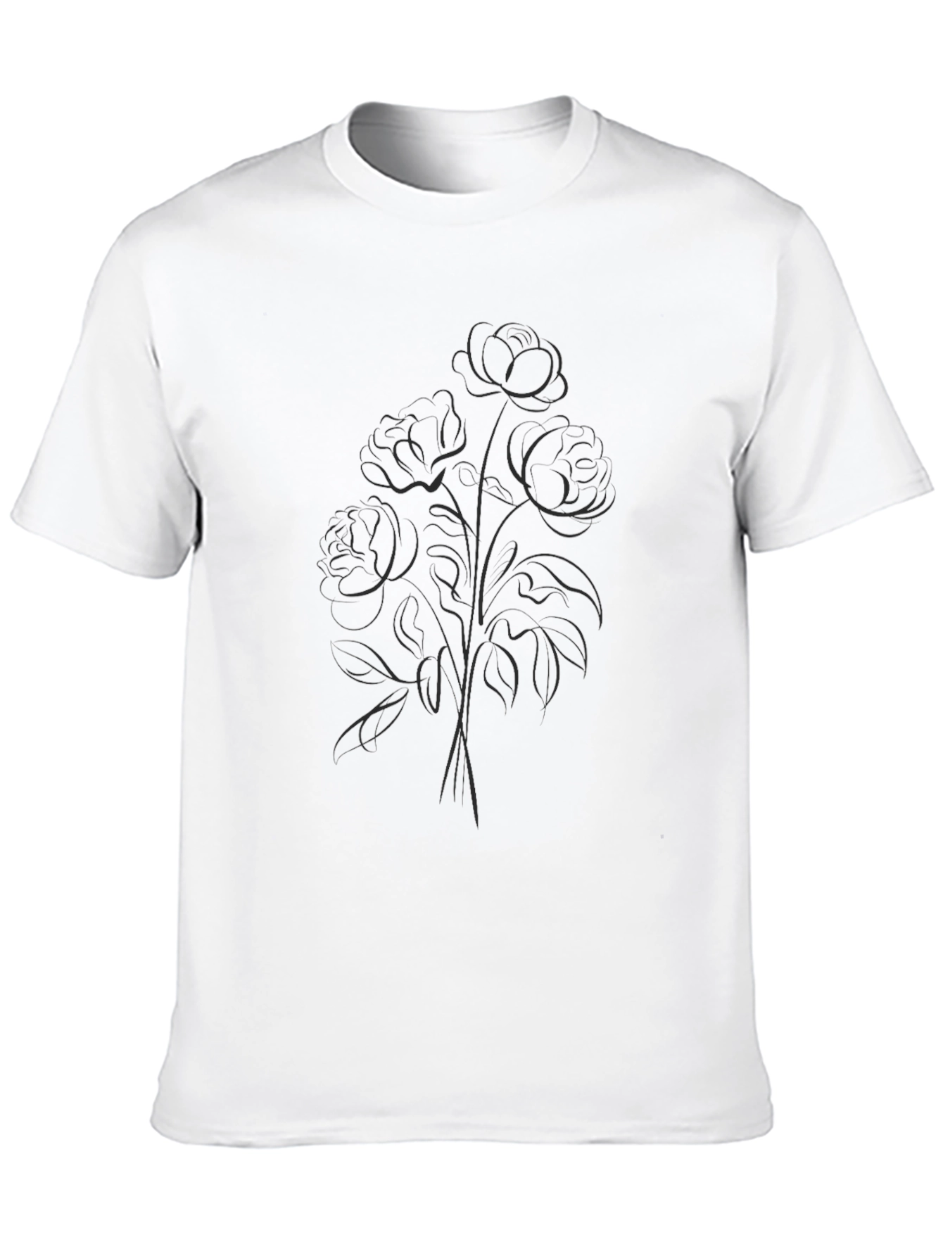 Elegant Floral Outline Black T-Shirt