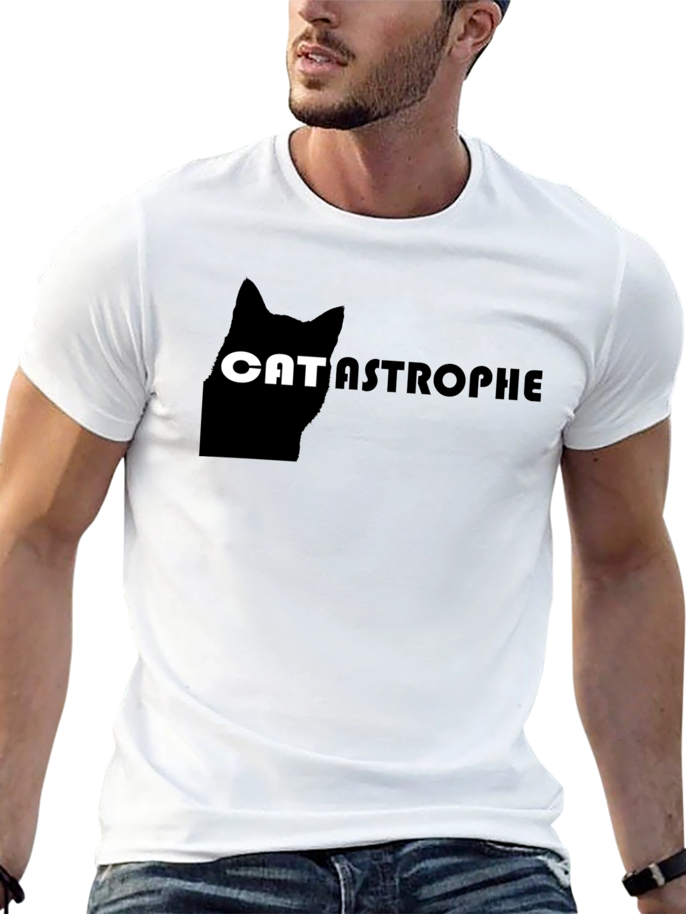 Catastrophe Funny Cat Graphic Black T-Shirt