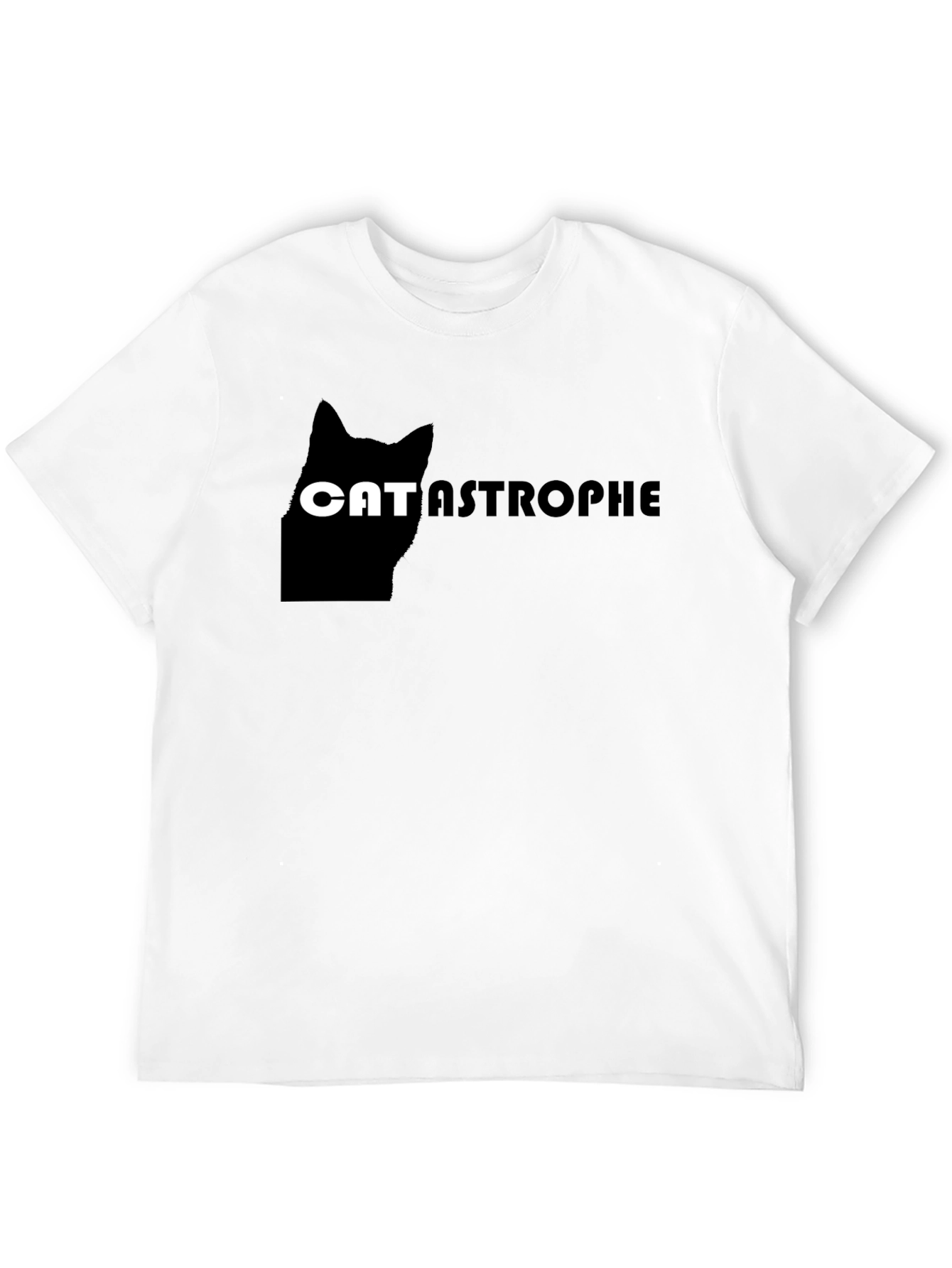 Catastrophe Funny Cat Graphic Black T-Shirt