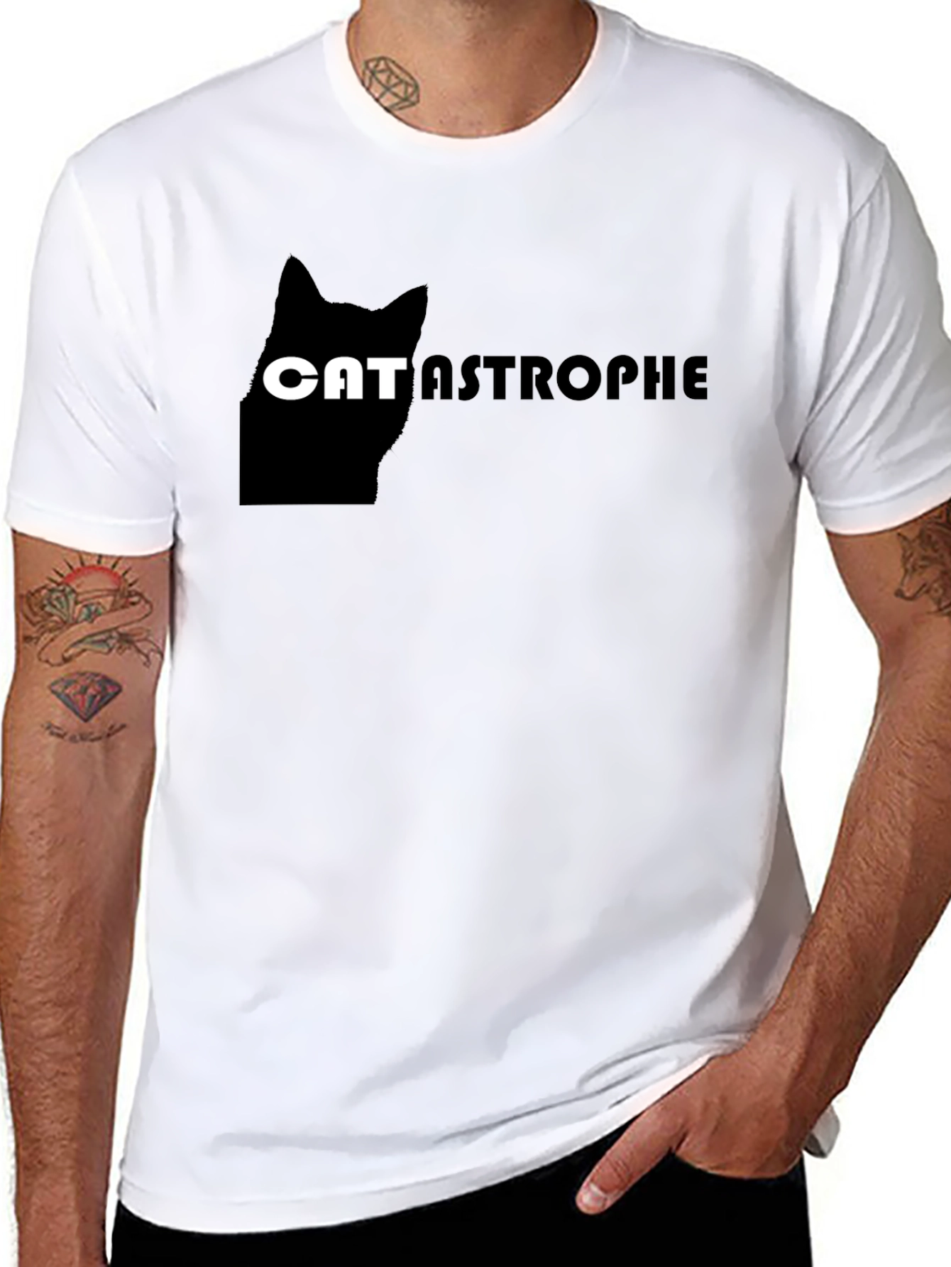 Catastrophe Funny Cat Graphic Black T-Shirt