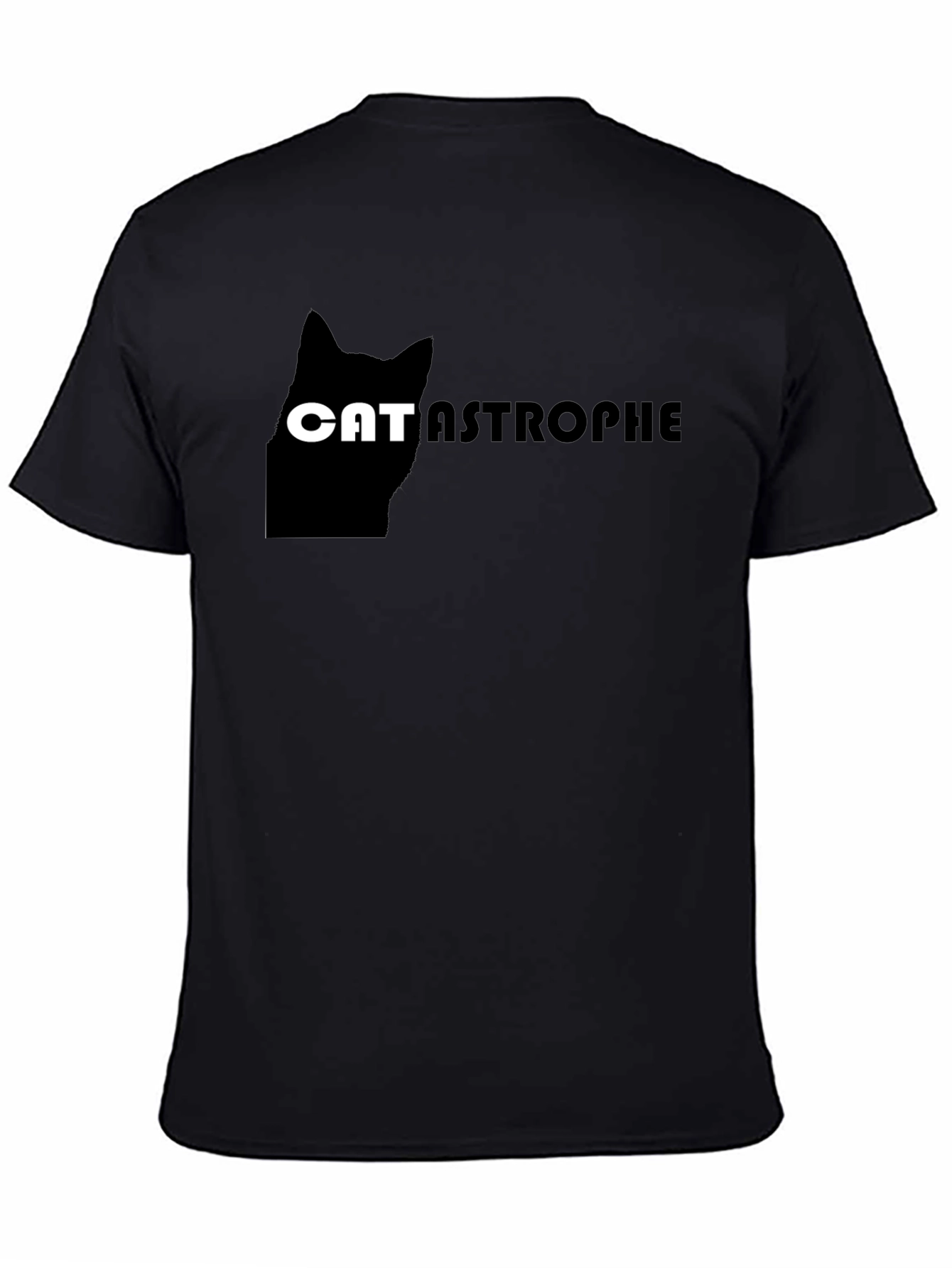 Catastrophe Funny Cat Graphic Black T-Shirt
