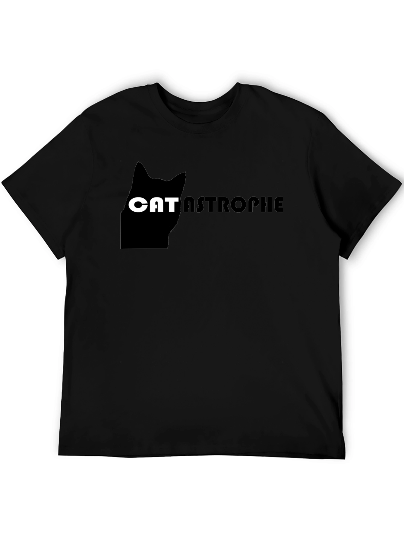 Catastrophe Funny Cat Graphic Black T-Shirt