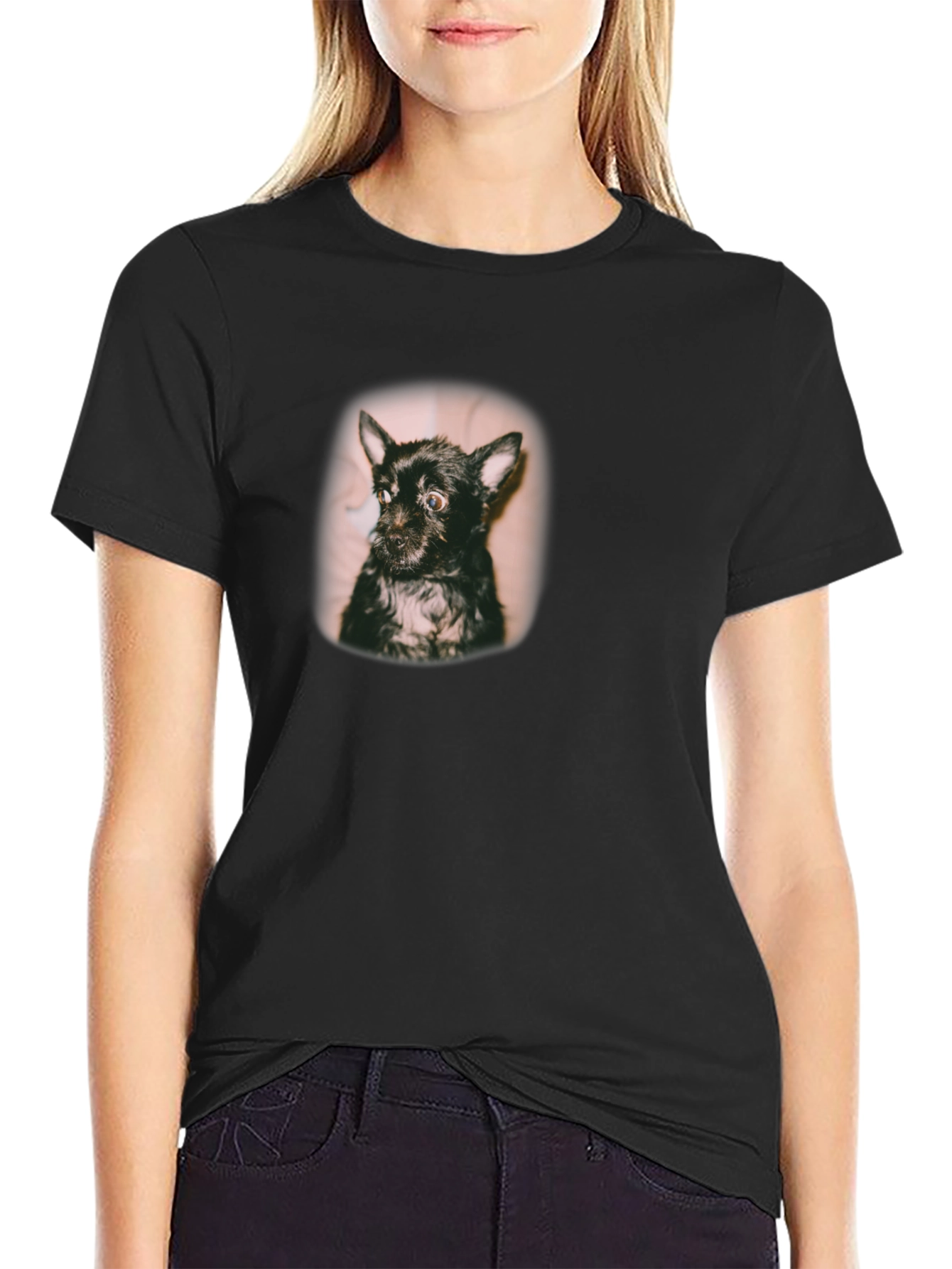 Cute Dog Portrait Black T-Shirt