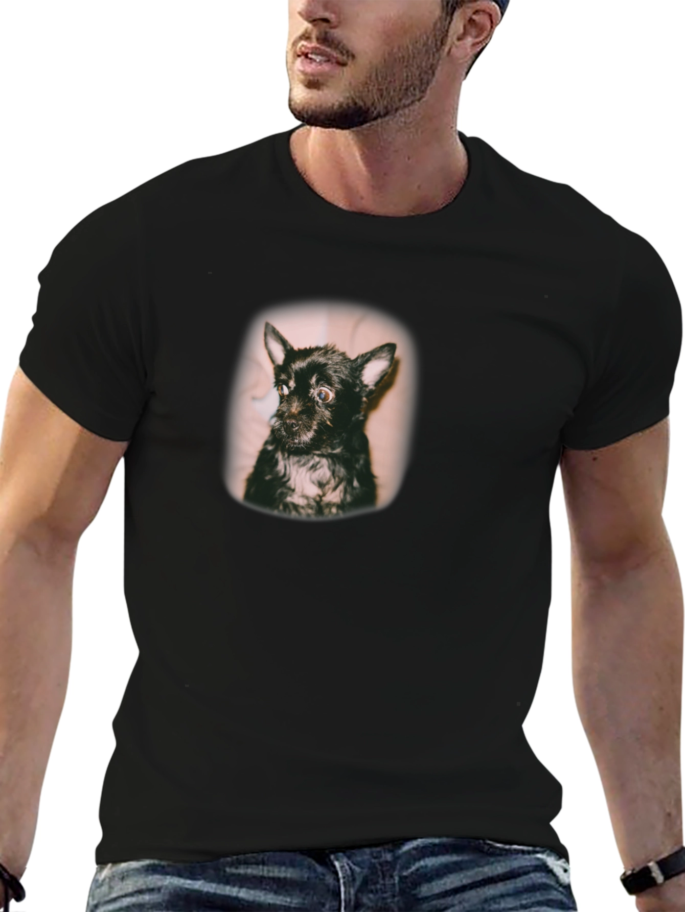 Cute Dog Portrait Black T-Shirt