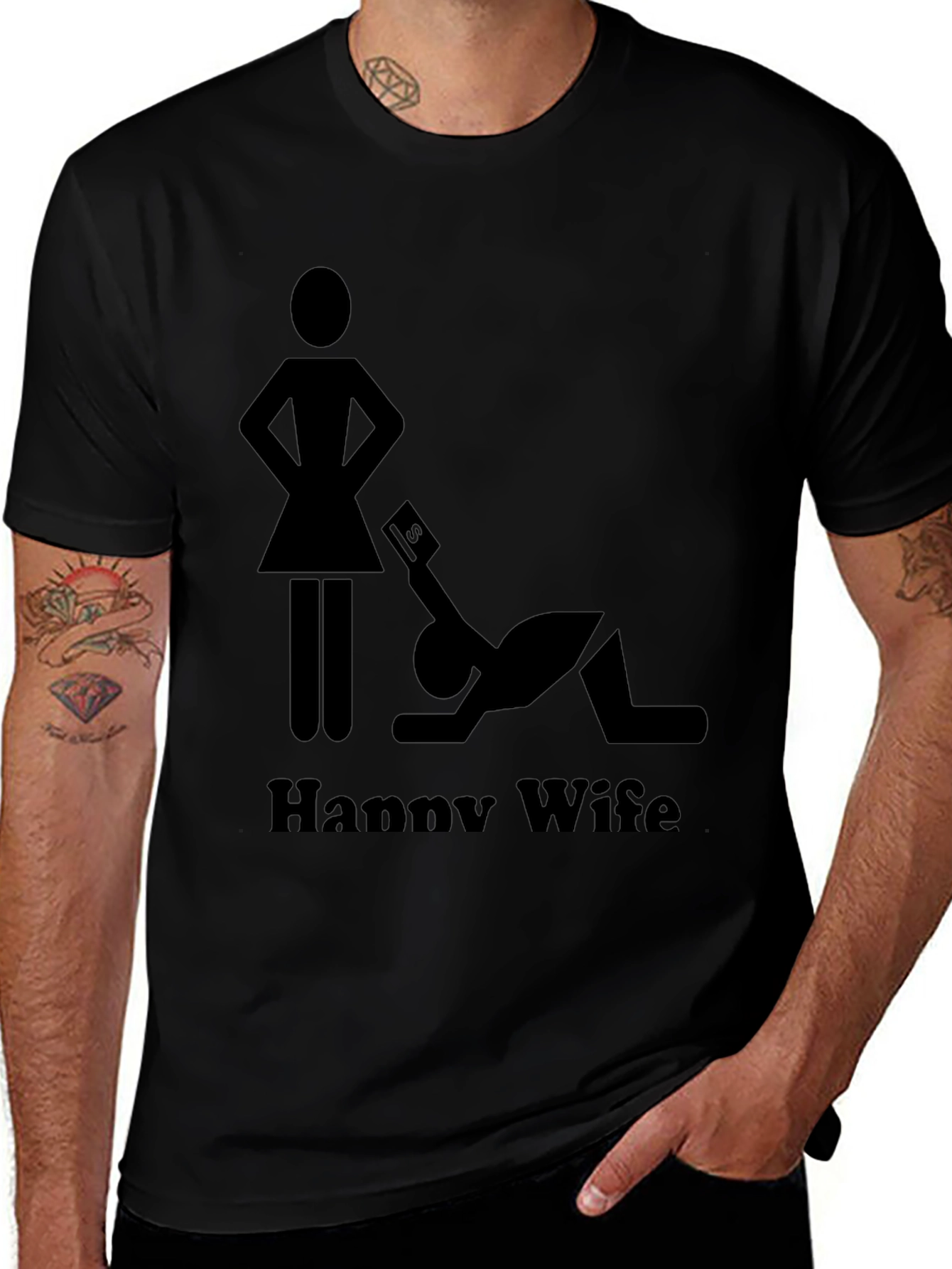 Happy Wife Happy Life Black Graphic T-Shirt