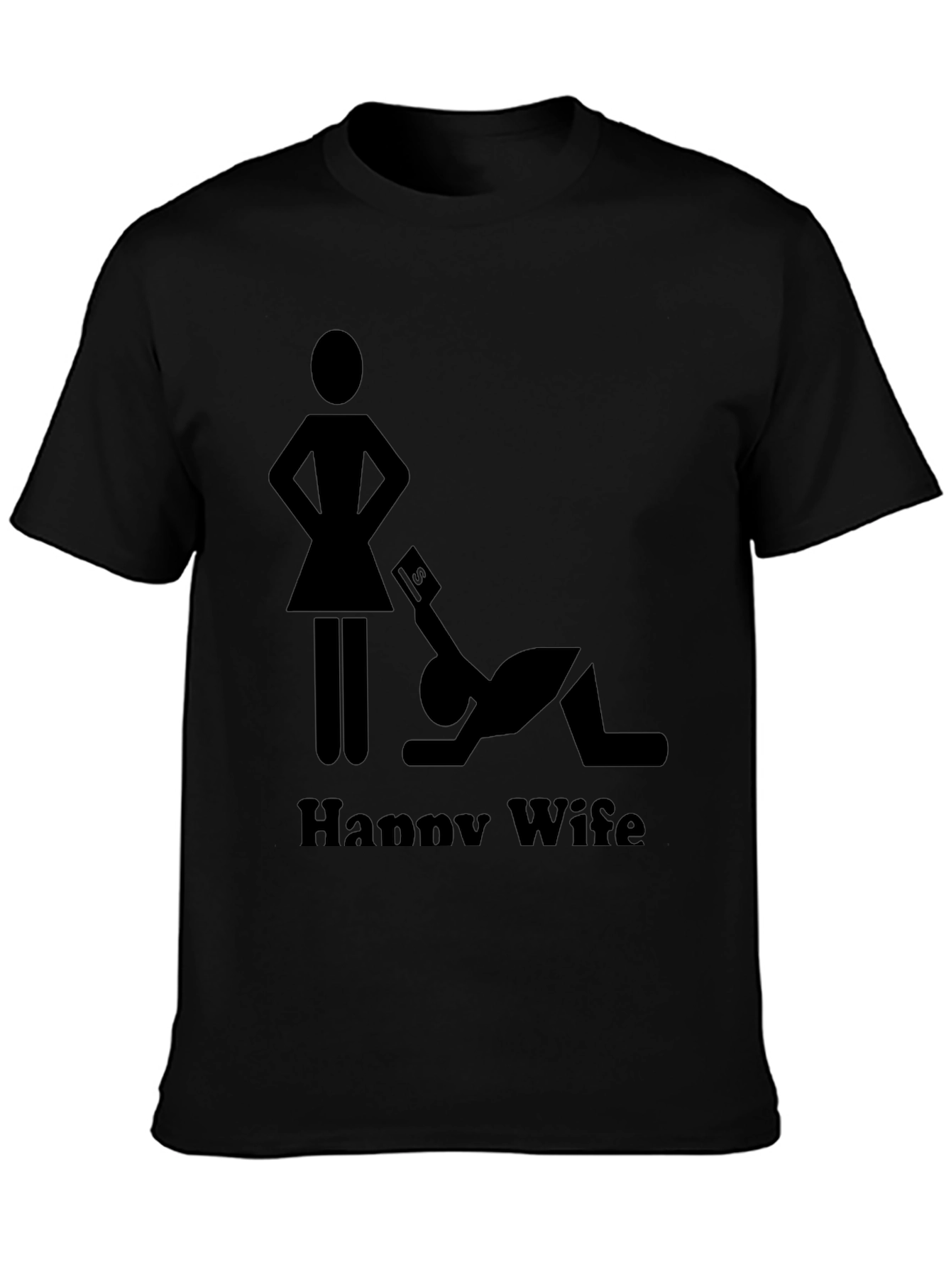 Happy Wife Happy Life Black Graphic T-Shirt
