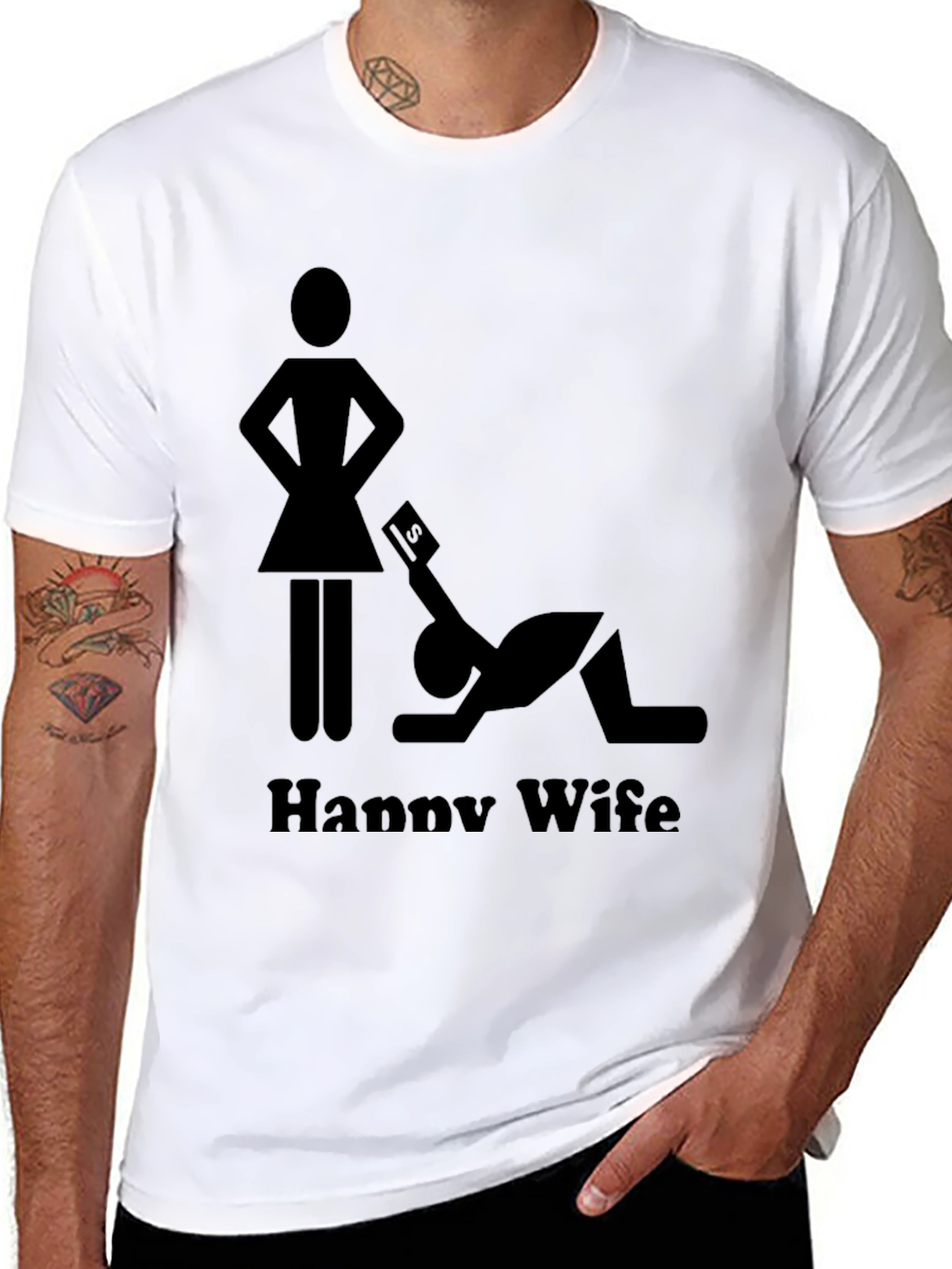 Happy Wife Happy Life Black Graphic T-Shirt