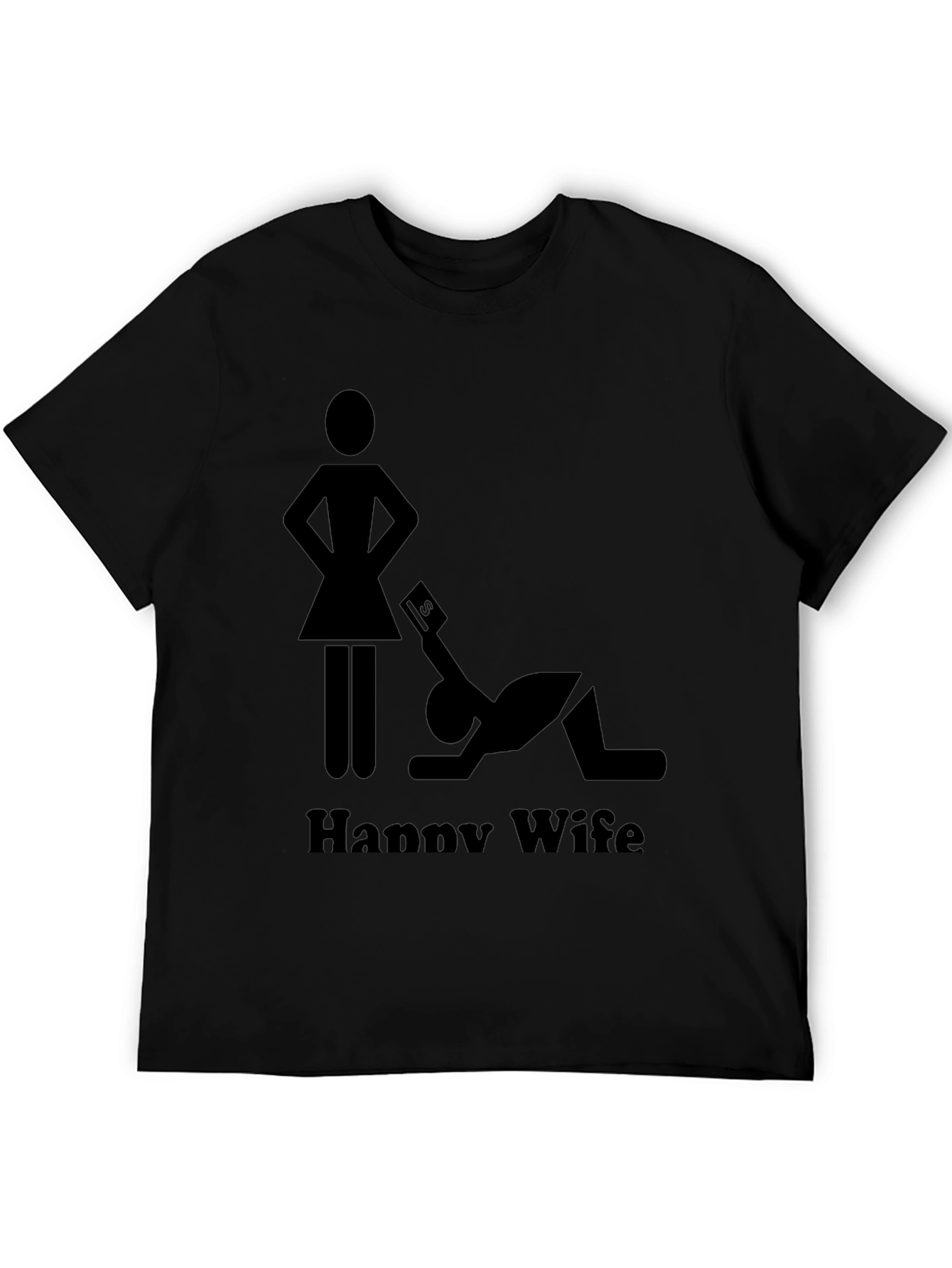 Happy Wife Happy Life Black Graphic T-Shirt