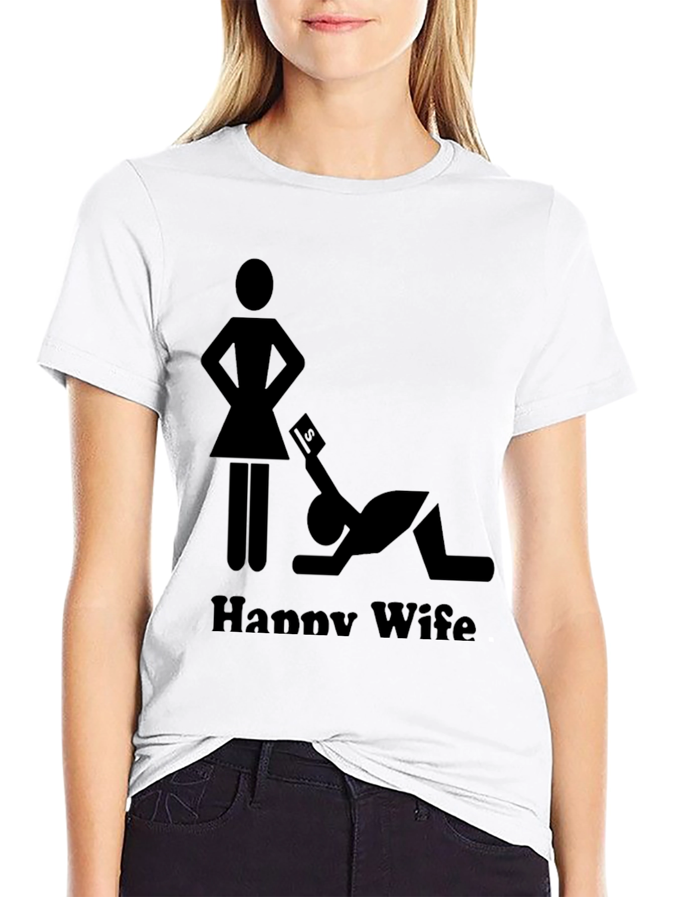 Happy Wife Happy Life Black Graphic T-Shirt