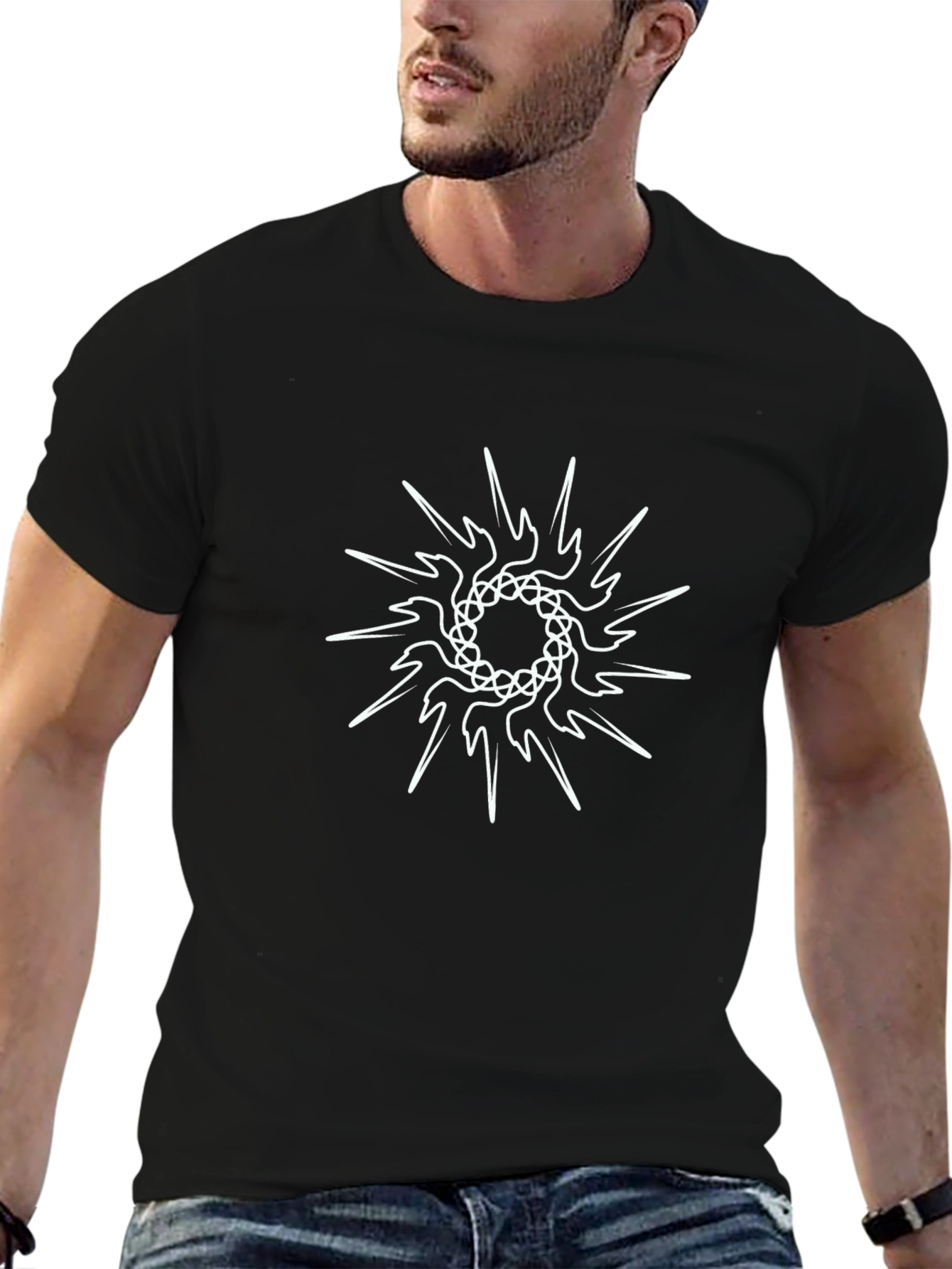 Black T-Shirt with Geometric Star Design
