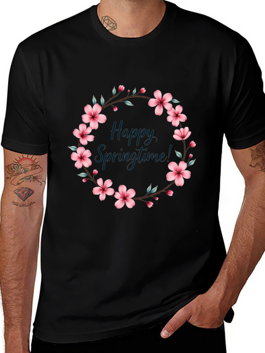 Happy Springtime Floral Wreath Tee