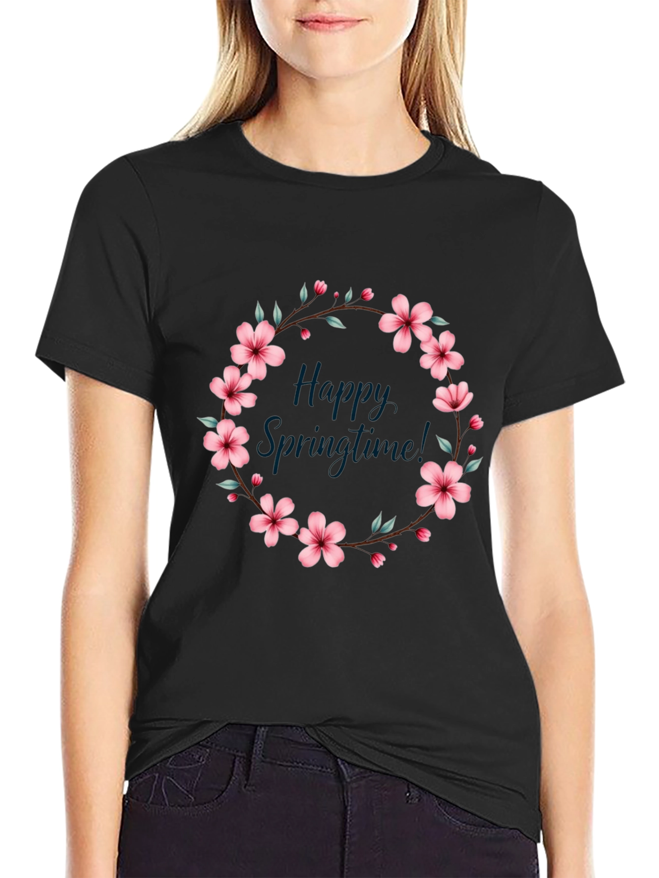 Happy Springtime Floral Wreath Tee
