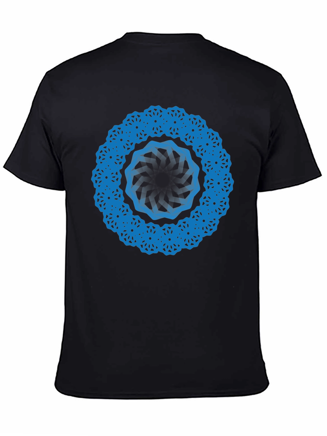 Geometric Blue Mandala Black T-Shirt
