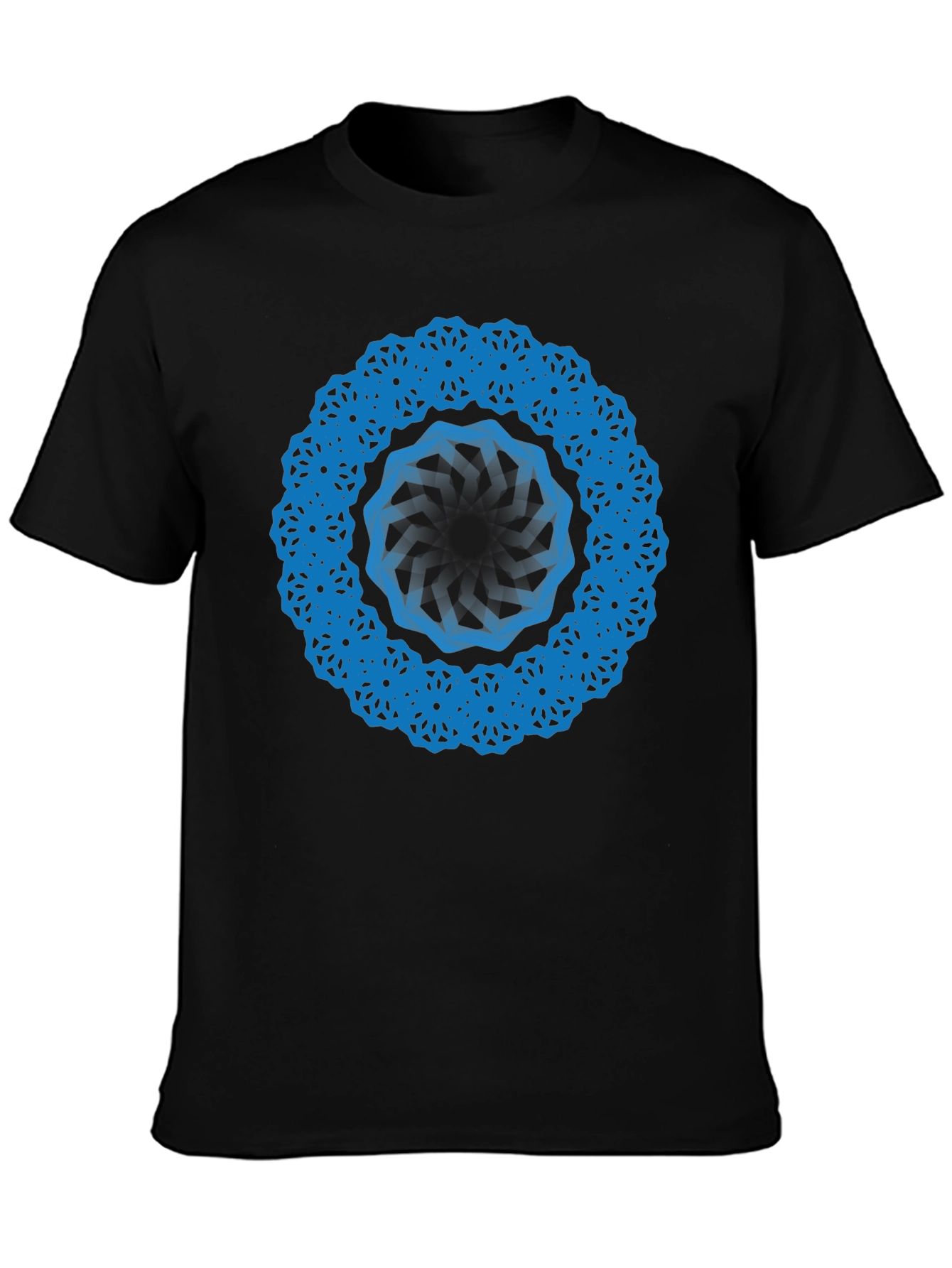 Geometric Blue Mandala Black T-Shirt